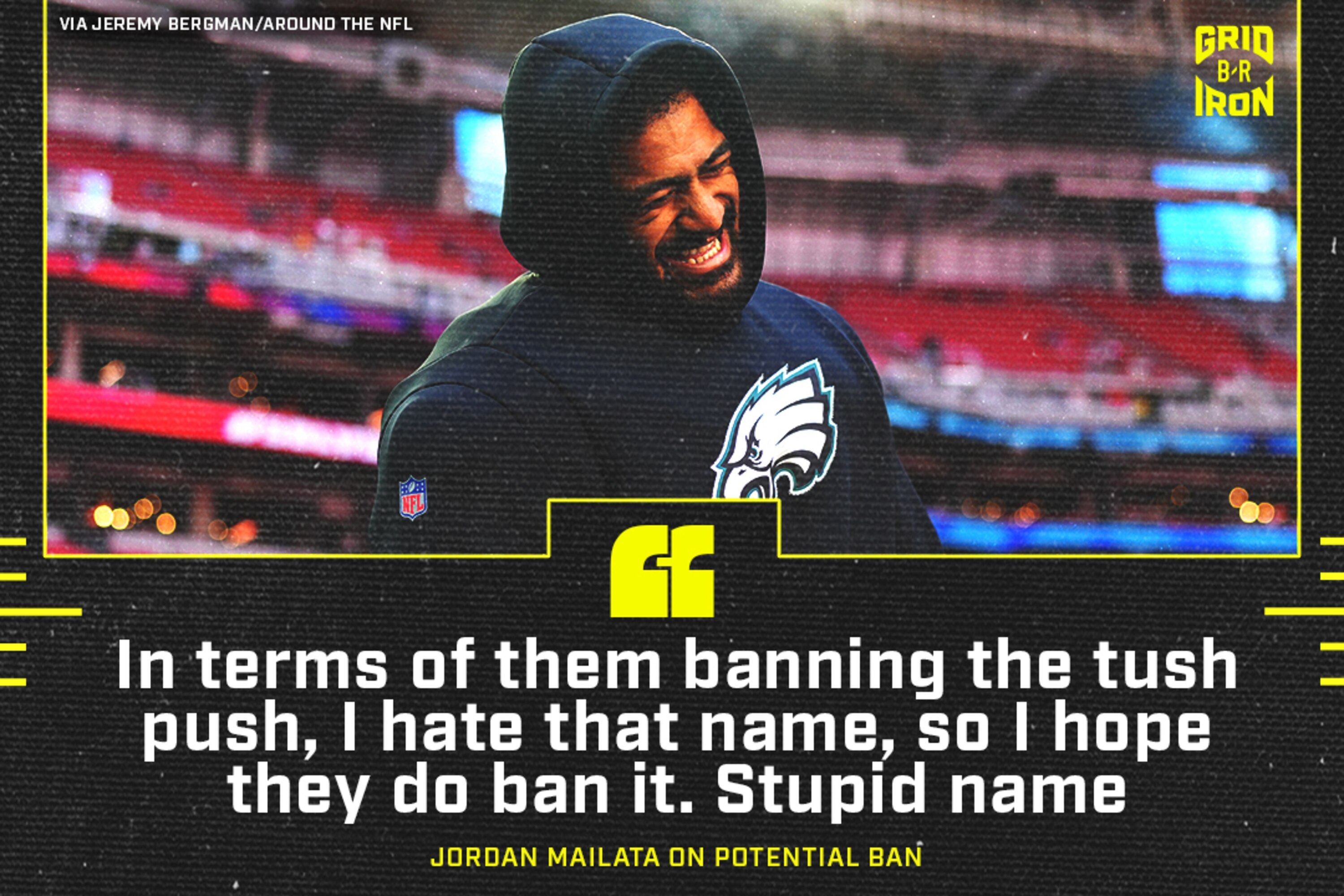 Eagles' Jordan Mailata Jokes He Wants 'Tush Push' Banned Because of 'Stupid Name'