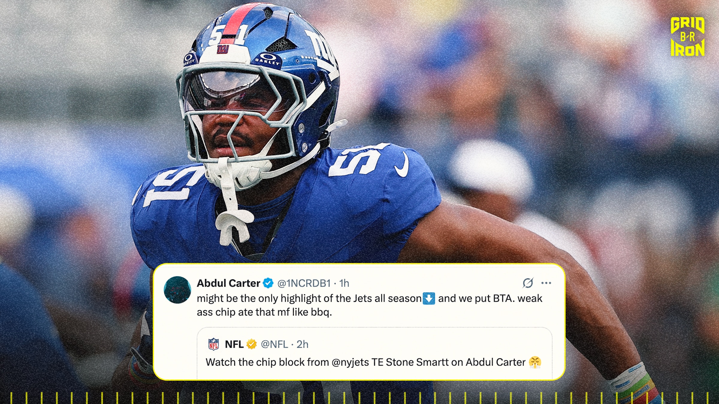 Giants’ Abdul Carter Reacts to Viral Video, Trolls Jets After ‘Weak Ass Chip’