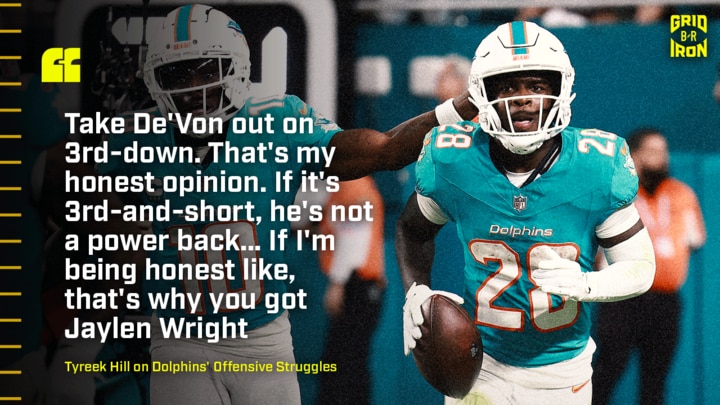 Tyreek Hill Suggests Dolphins Take De’Von Achane Out on 3rd-and-Short amid Struggles