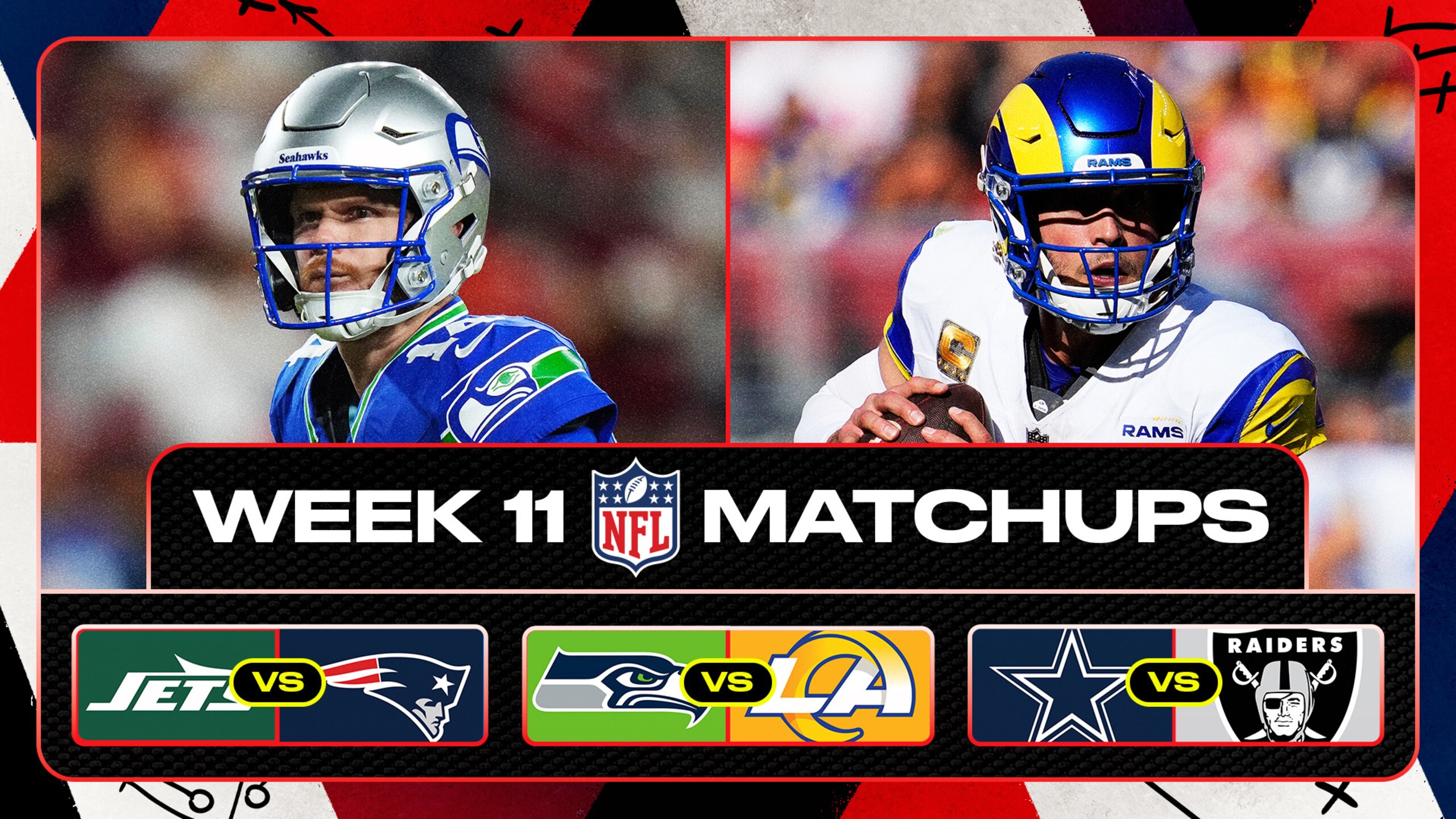 Seattle Seahawks QB Sam Darnold (left) and Los Angeles Rams QB Matthew Stafford (right)