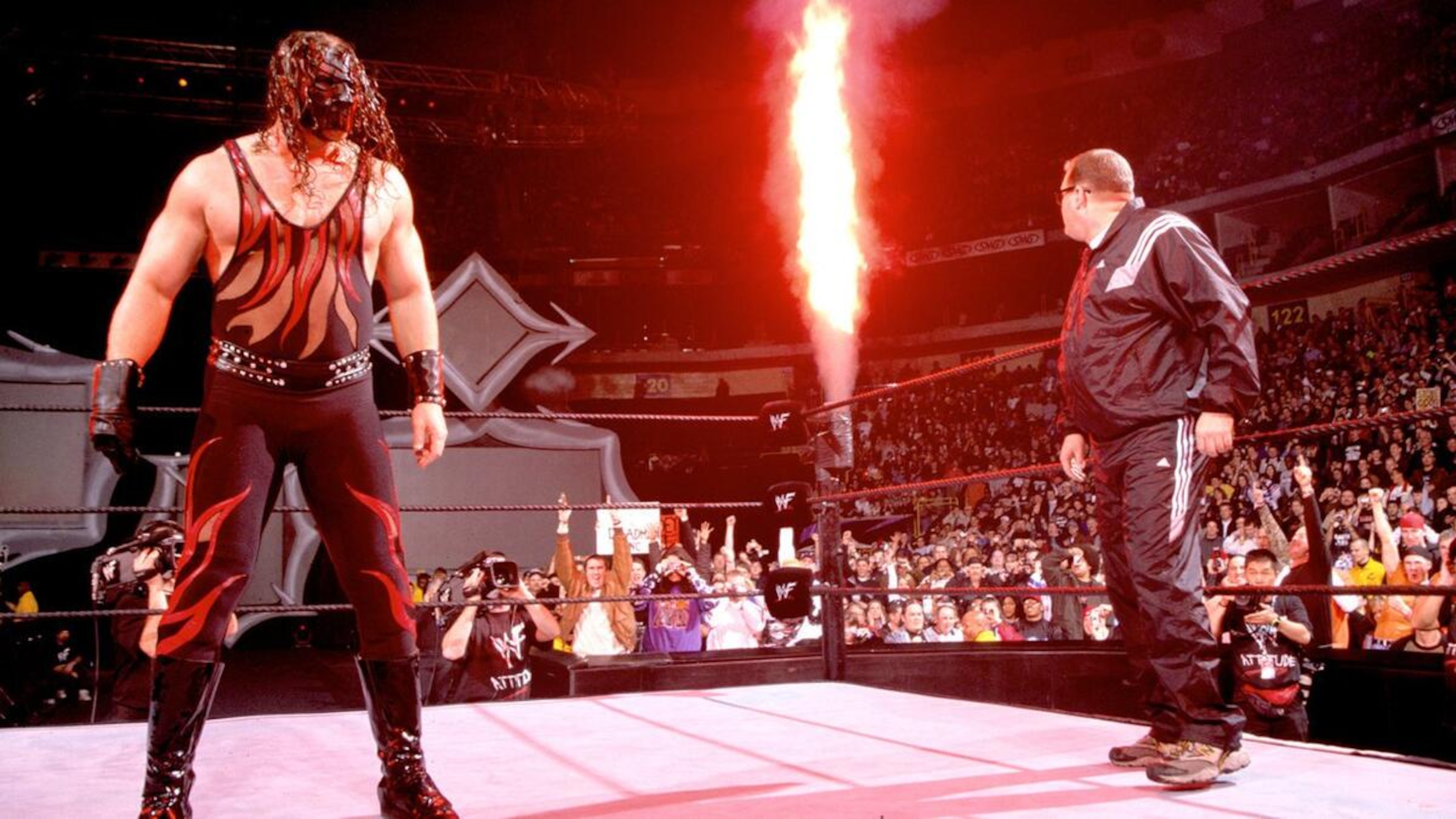 Kane and Drew Carey in the 2001 WWE Royal Rumble Match Kane and Drew Carey in the 2001 WWE Royal Rumble Match