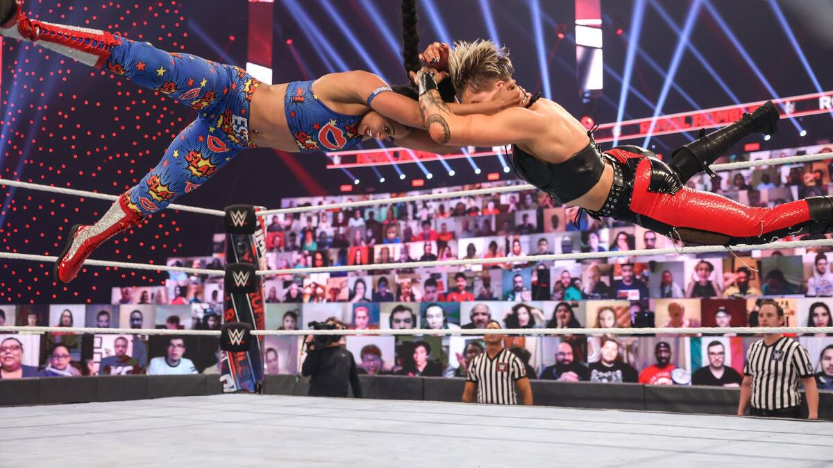 Bianca Belair and Rhea Ripley in the 2021 WWE Royal Rumble