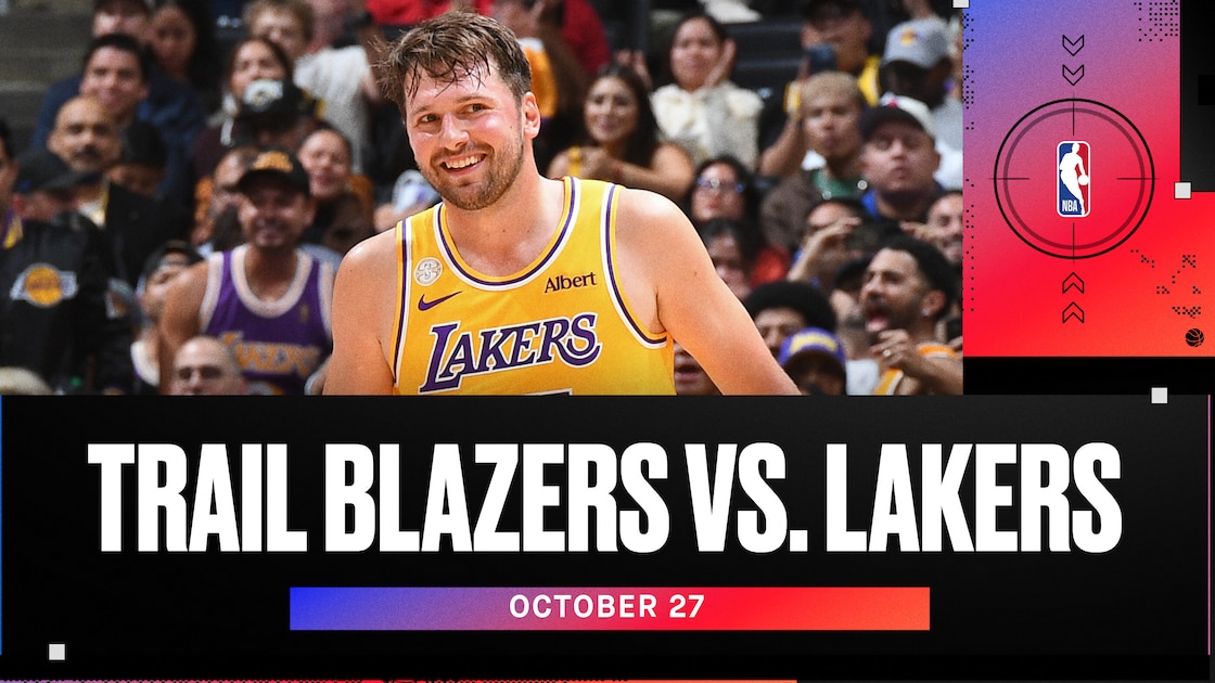 Graphic highlighting live NBA action between the Blazers and Lakers