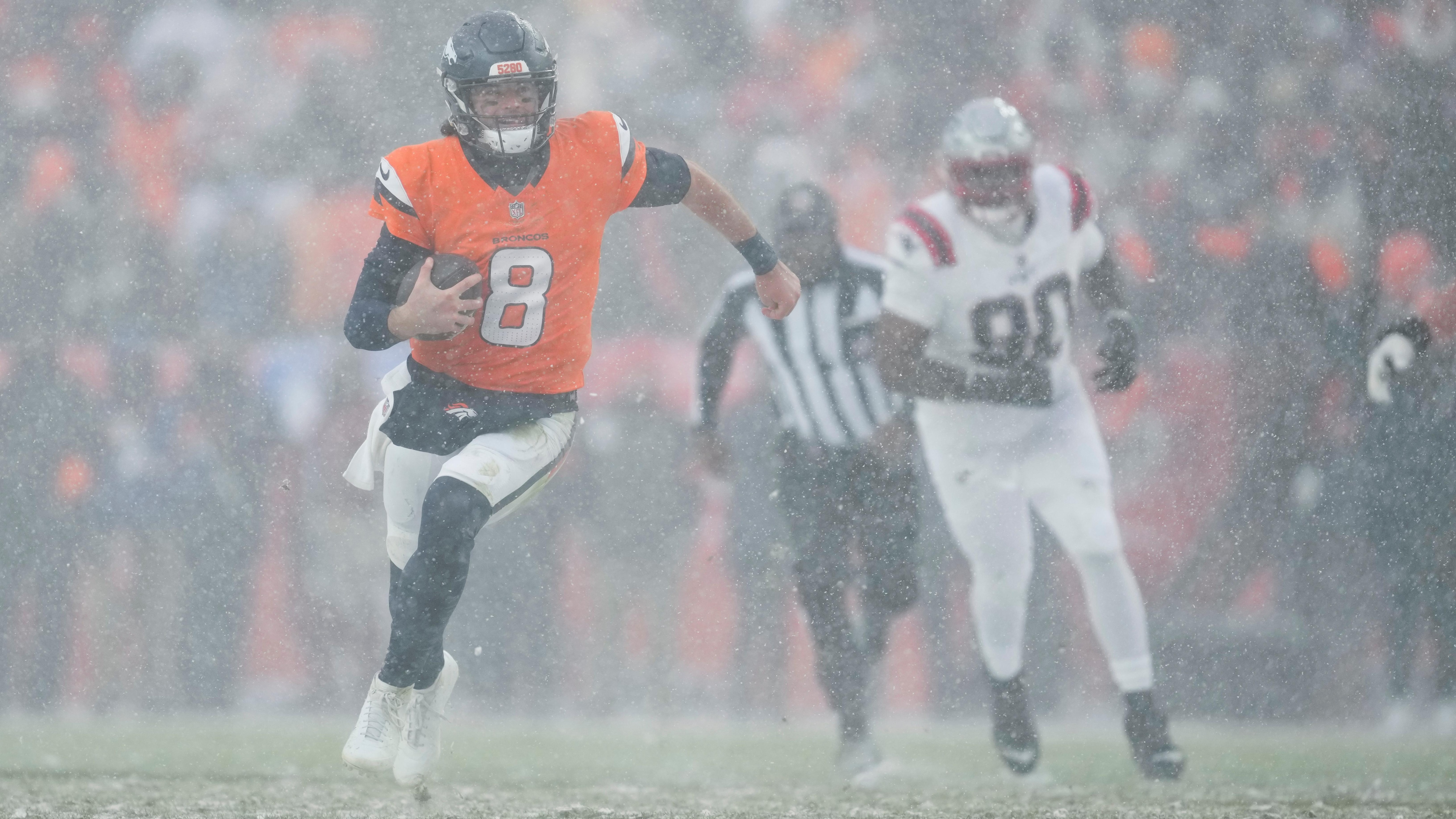 Jarrett Stidham Takes Blame for Pivotal Fumble, Talks Impact of Snow in  Broncos Loss to Patriots