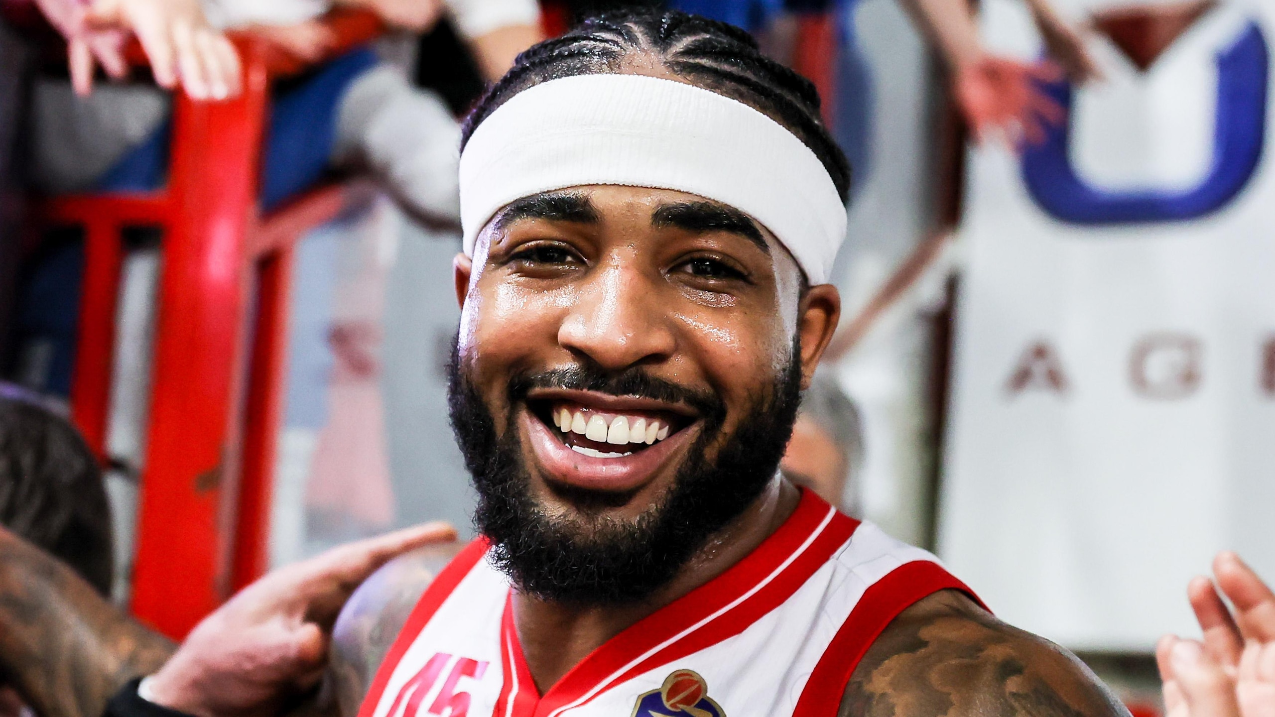 Marcus Keene #45 of Pallacanestro Varese seen during the... Marcus Keene #45 of Pallacanestro Varese seen during the...
