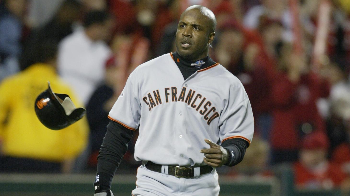 Barry Bonds tosses his helmet 