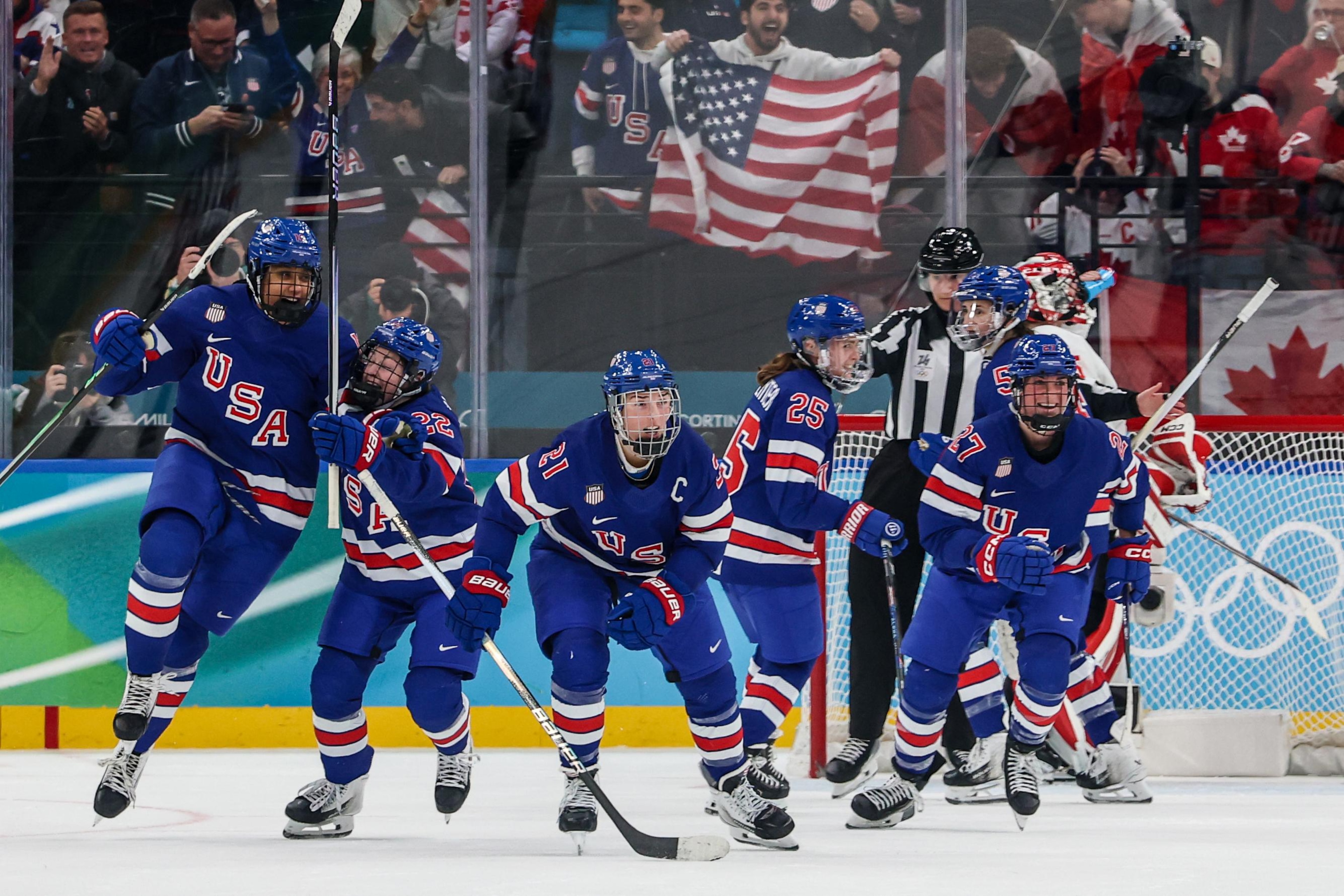 Team USA and Canada in the Women's ice hockey final at Milano Santagiulia Ice Hockey Arena Team USA and Canada in the Women's ice hockey final at Milano Santagiulia Ice Hockey Arena