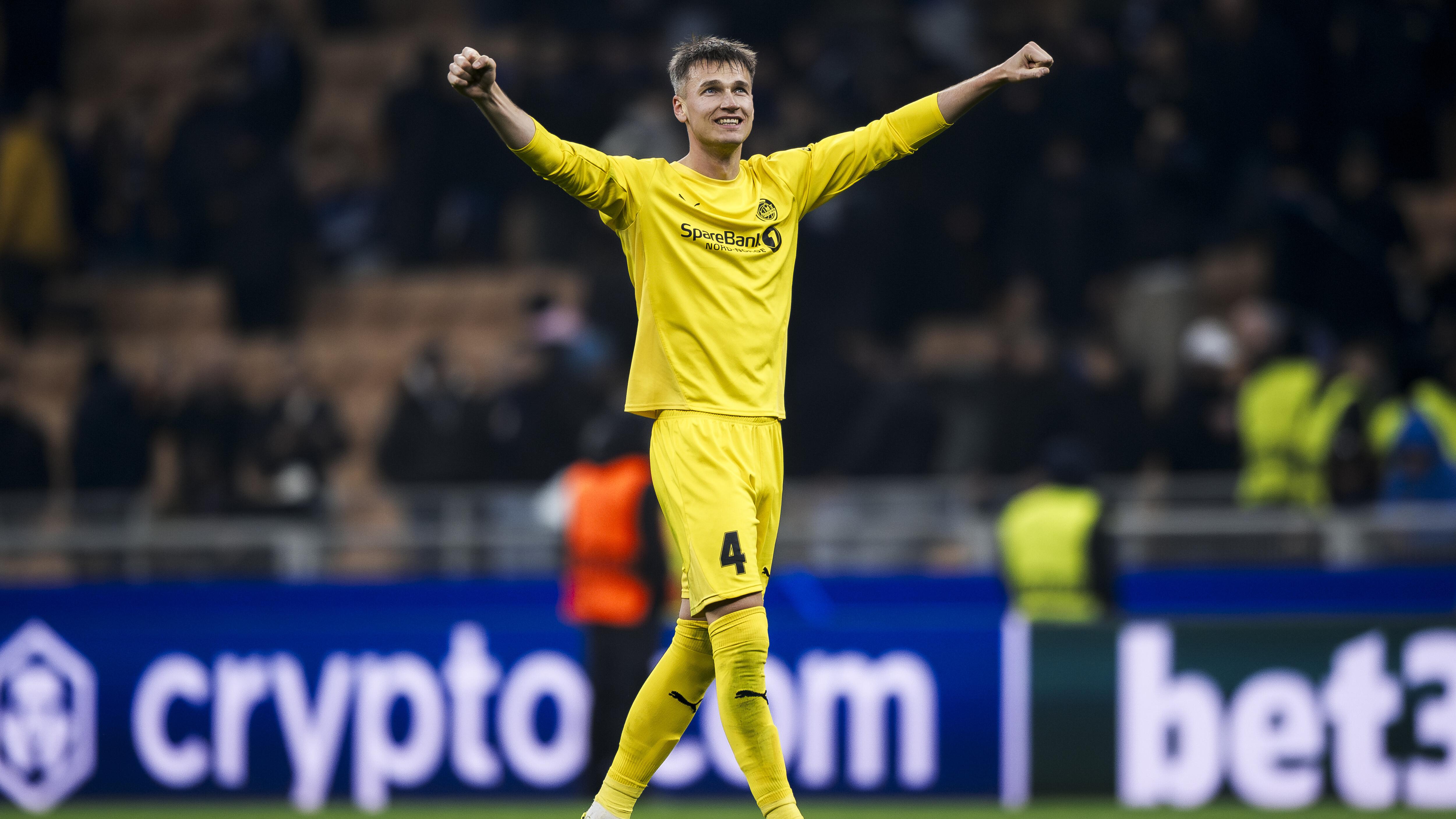Odin Bjortuft of FK Bodo/Glimt celebrates the victory at the...