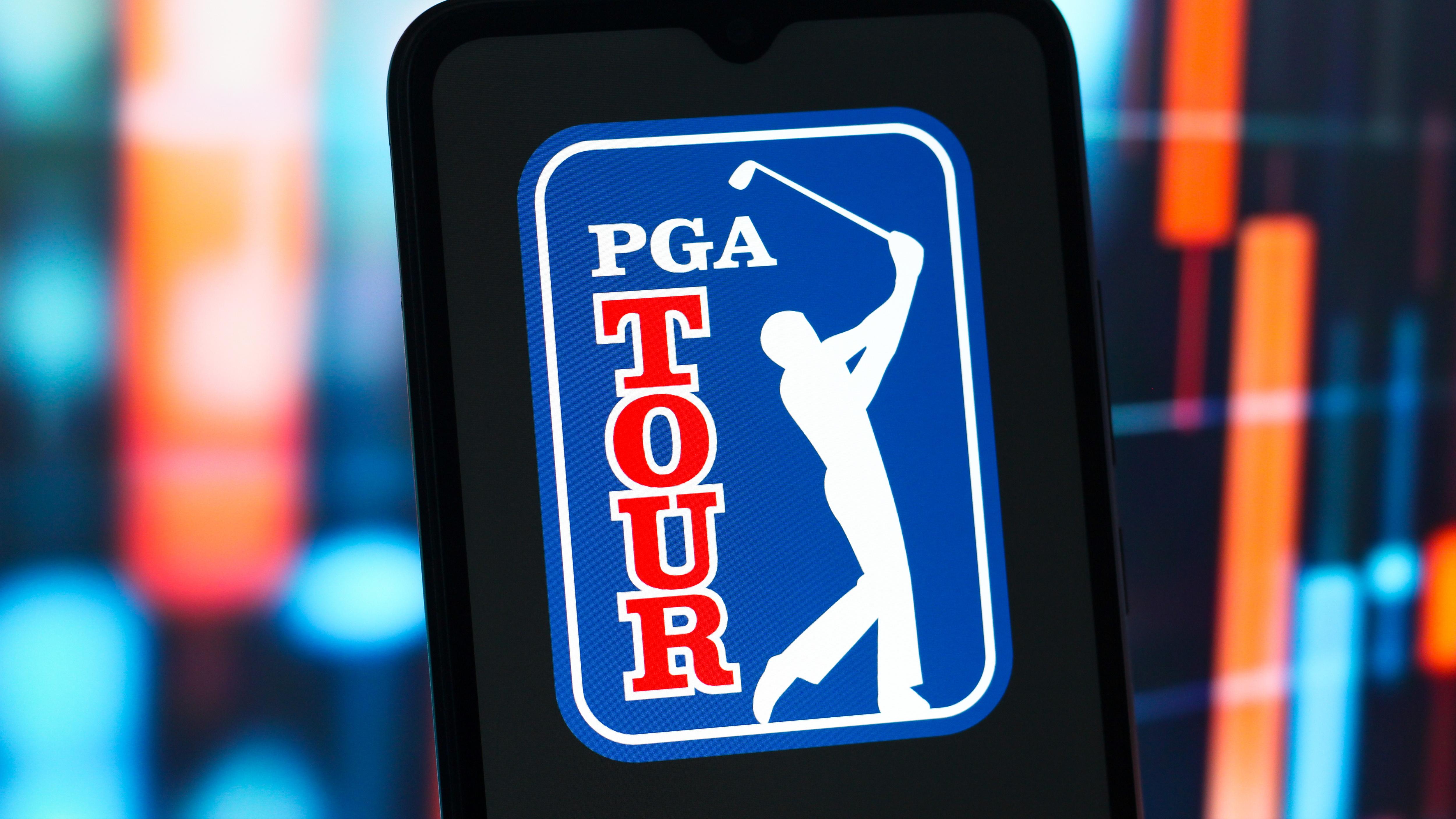 In this photo illustration, the PGA Tour logo is seen