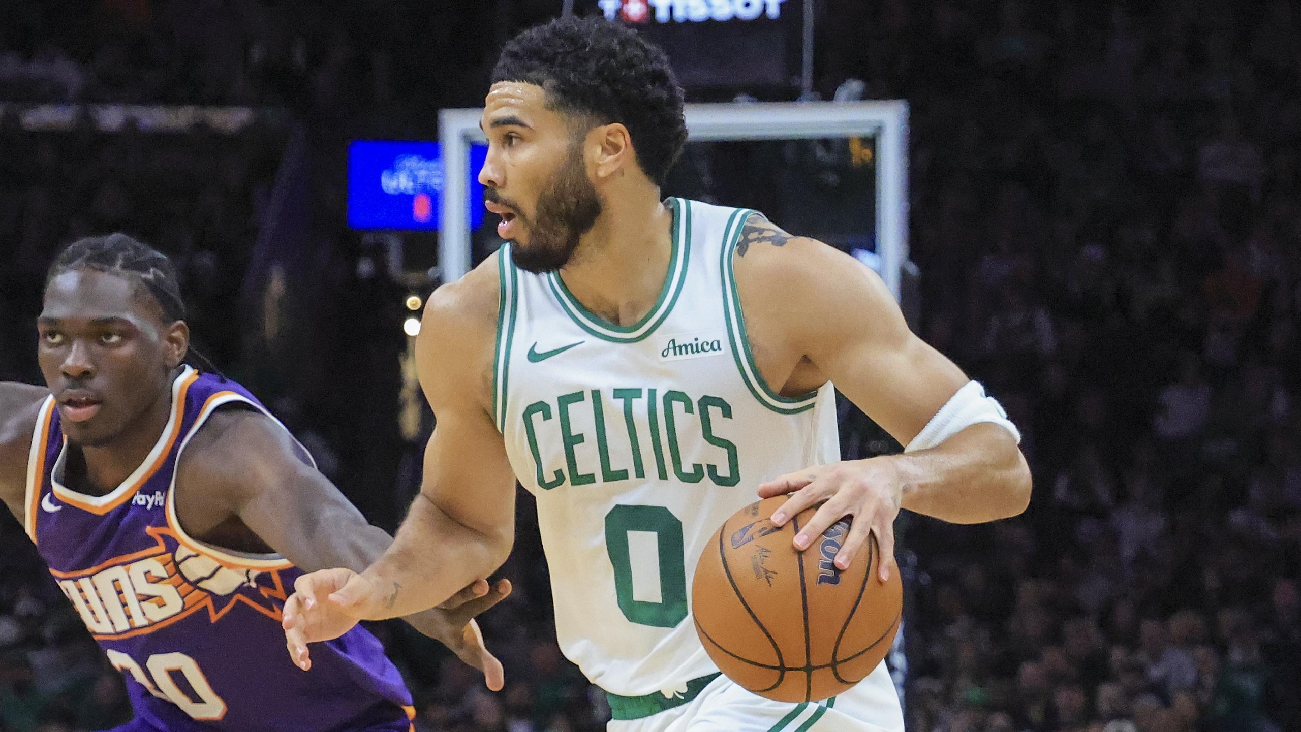 Jaylen Brown stokes the 'MVP' chants with one of his best performances of the season as Celtics dispatch Suns