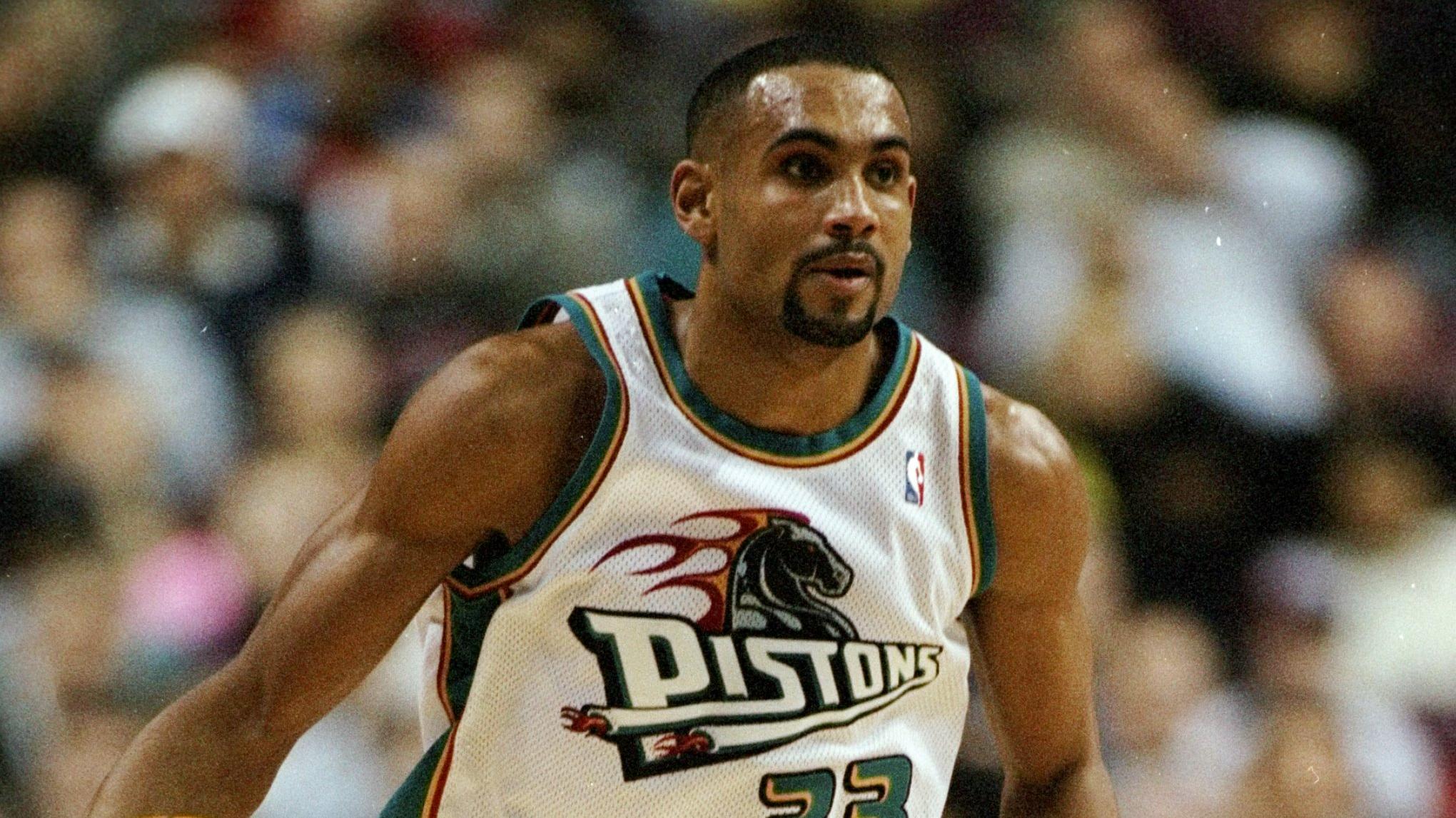 Grant Hill of the Detroit Pistons runs towards the basket