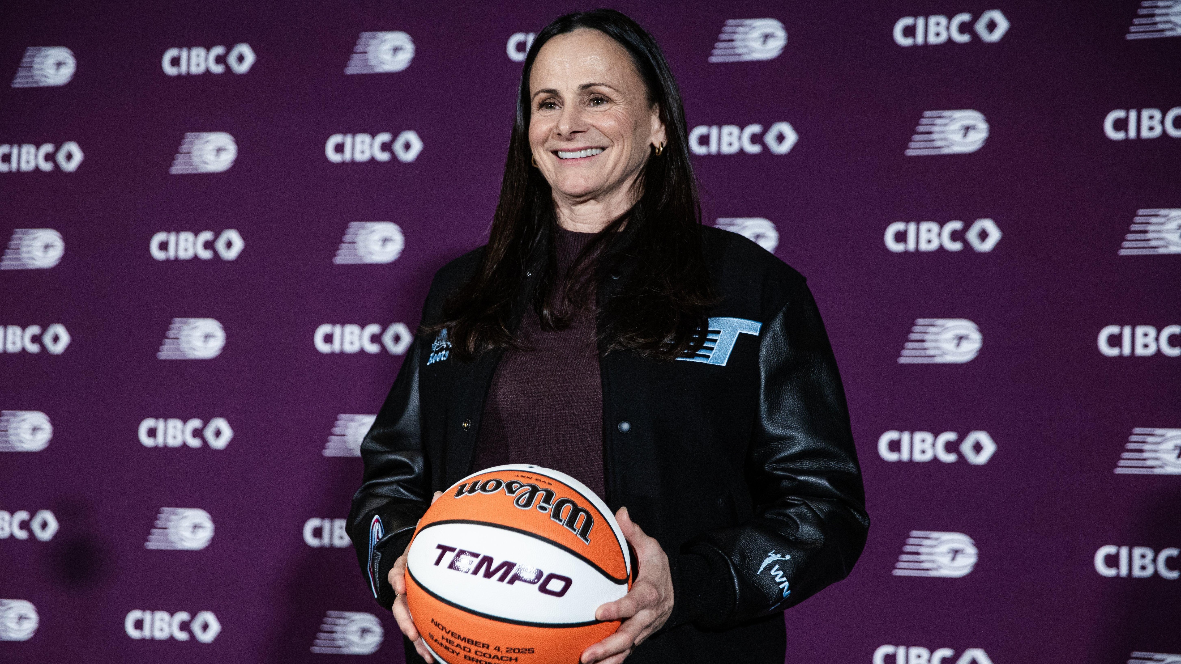 General Manager for the Toronto Tempo Monica Wright Rogers introduces Sandy Brondello as the team's new head coach.