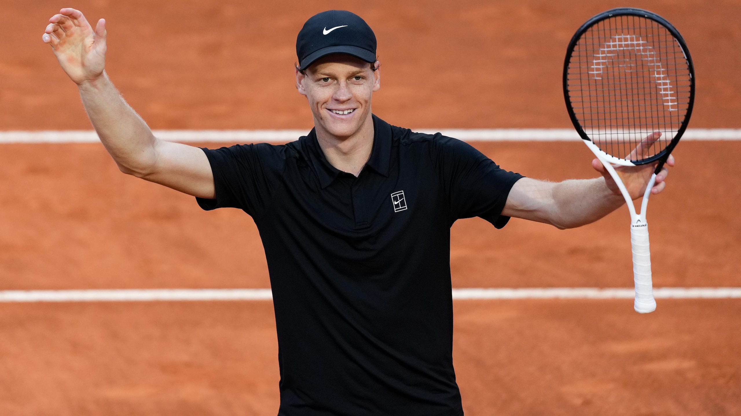 Jannik Sinner of Italy celebrates the victory of the