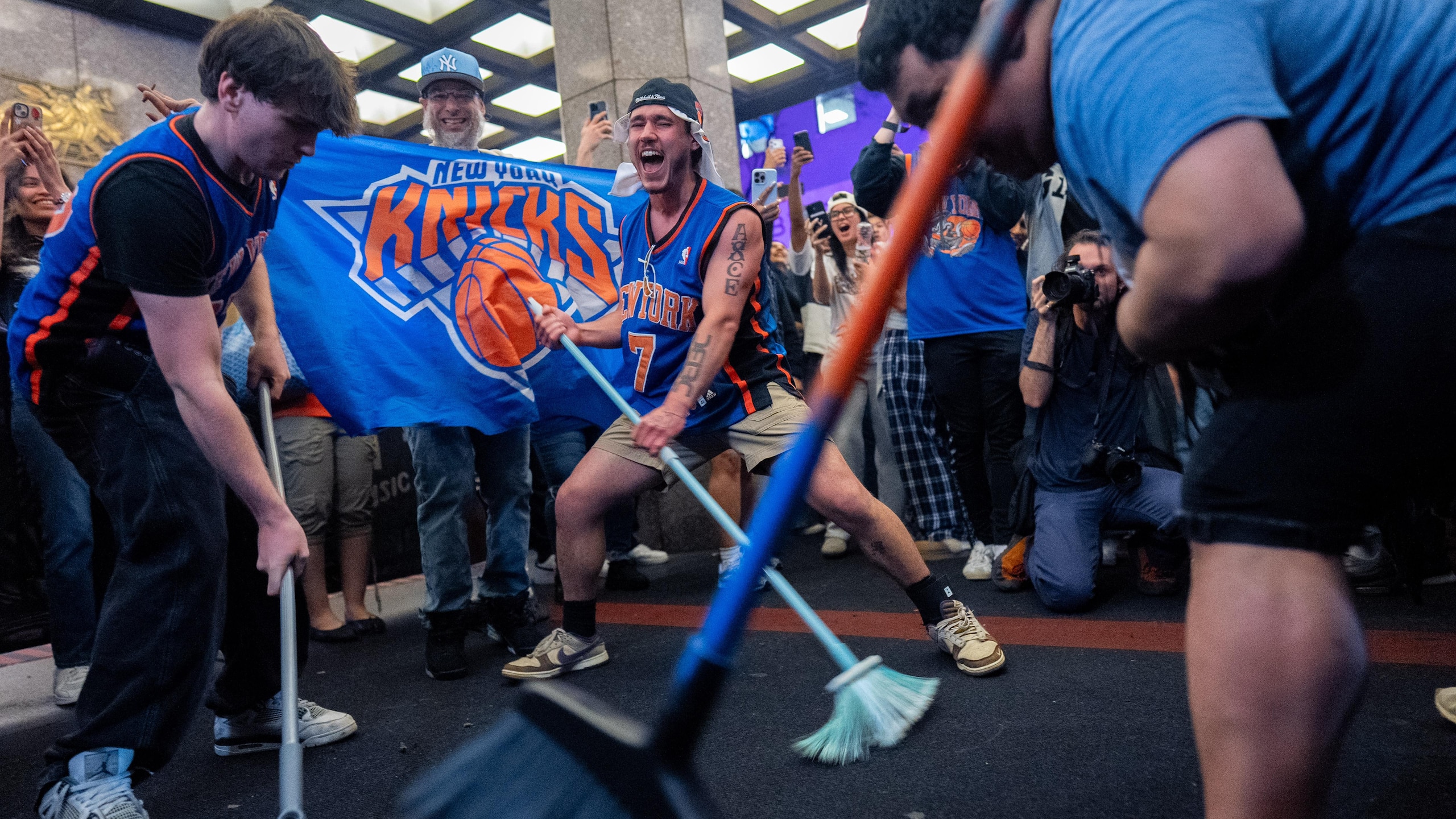 New York Knicks Fans Celebrate The Knicks Sweep Of The Cleveland Cavaliers In The Conference Finals