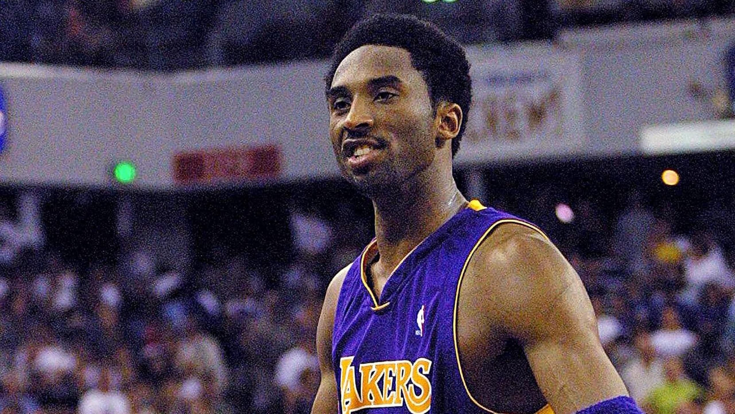 Los Angeles Lakers' guard Kobe Bryant celebrates a