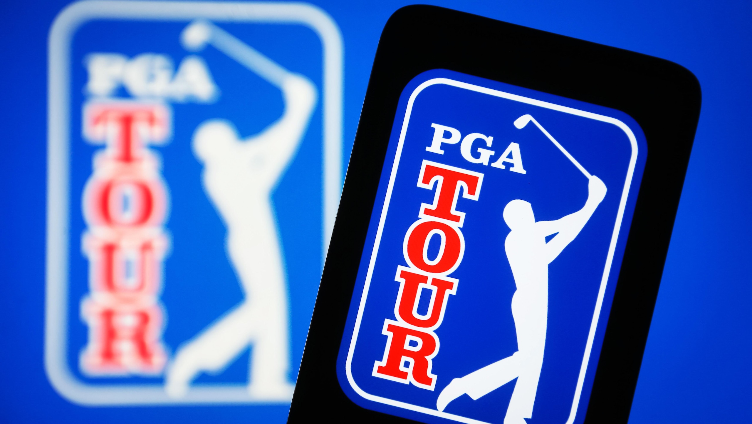 In this photo illustration, the PGA Tour logo is seen