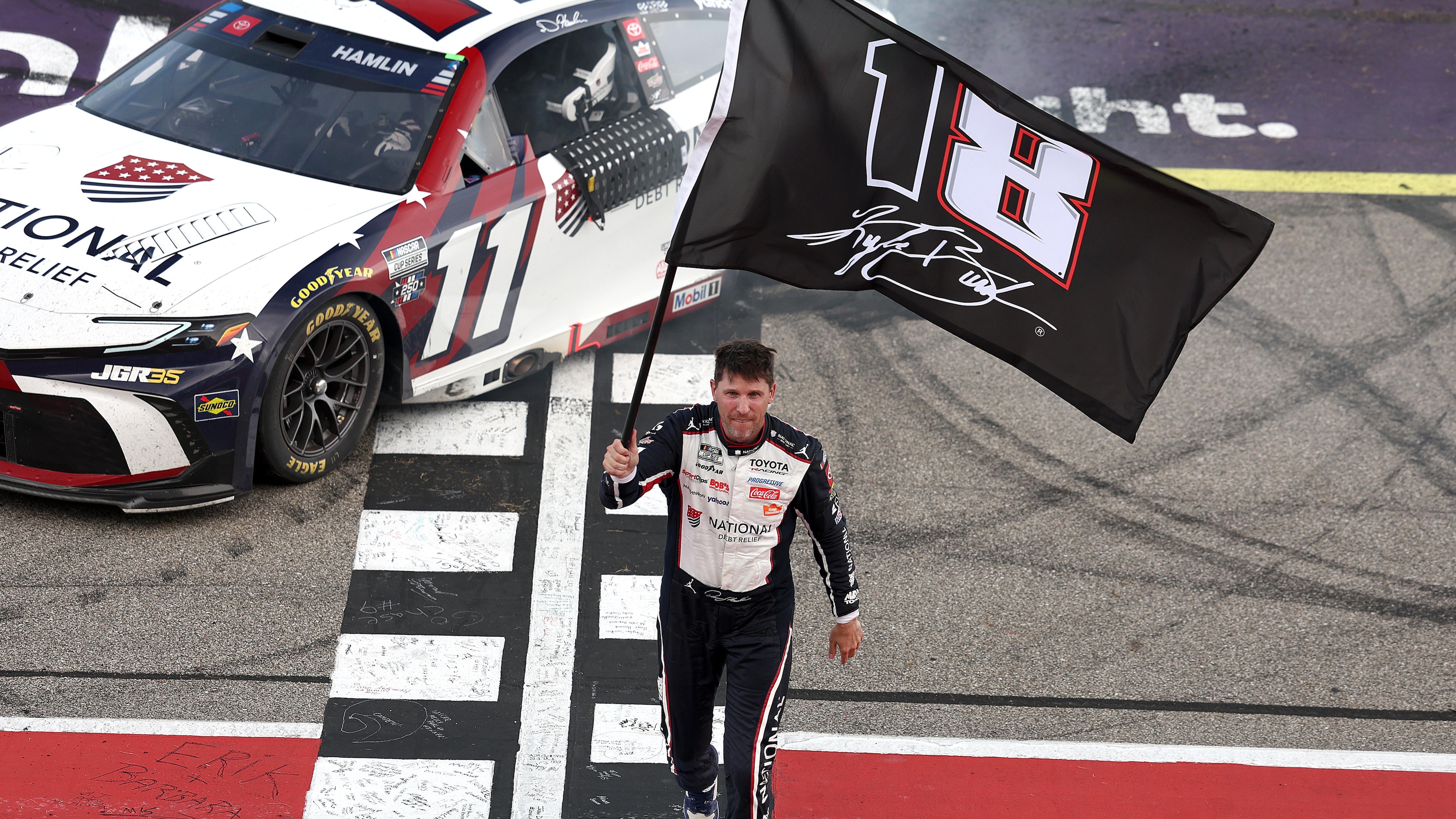Denny Hamlin Pays Tribute to Kyle Busch After Tying NASCAR Legend on Wins List