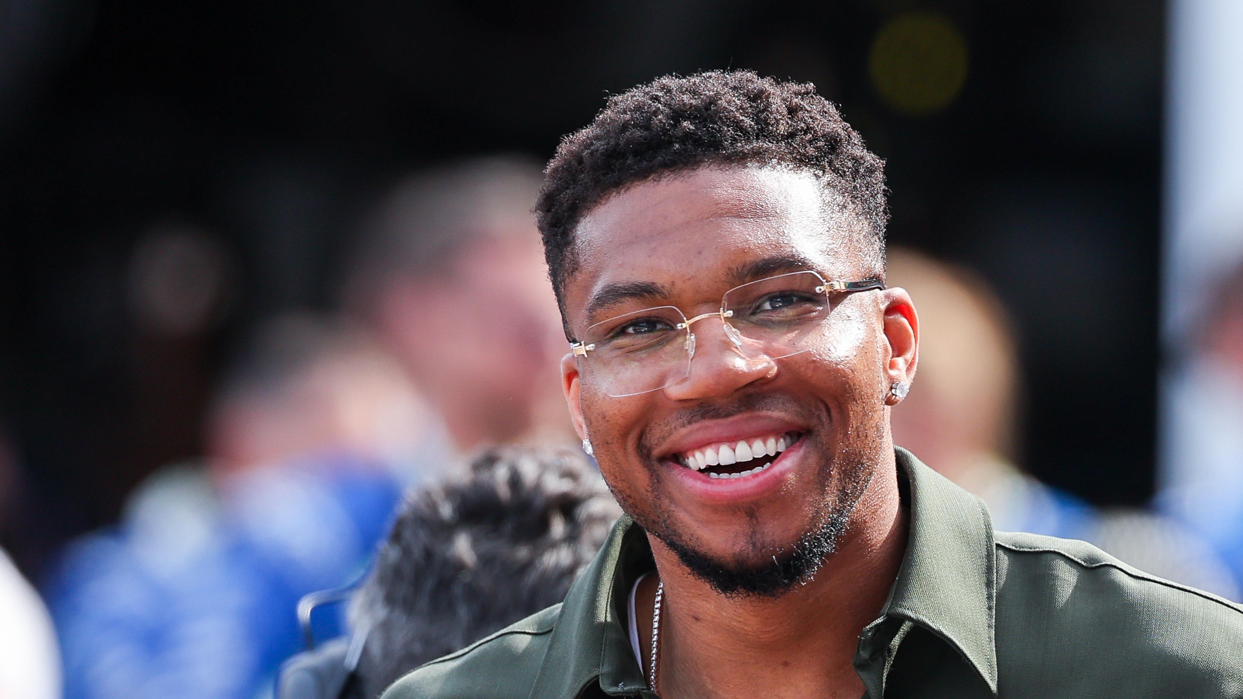 Giannis Antetokounmpo NBA player seen during the F1 Grand Giannis Antetokounmpo NBA player seen during the F1 Grand
