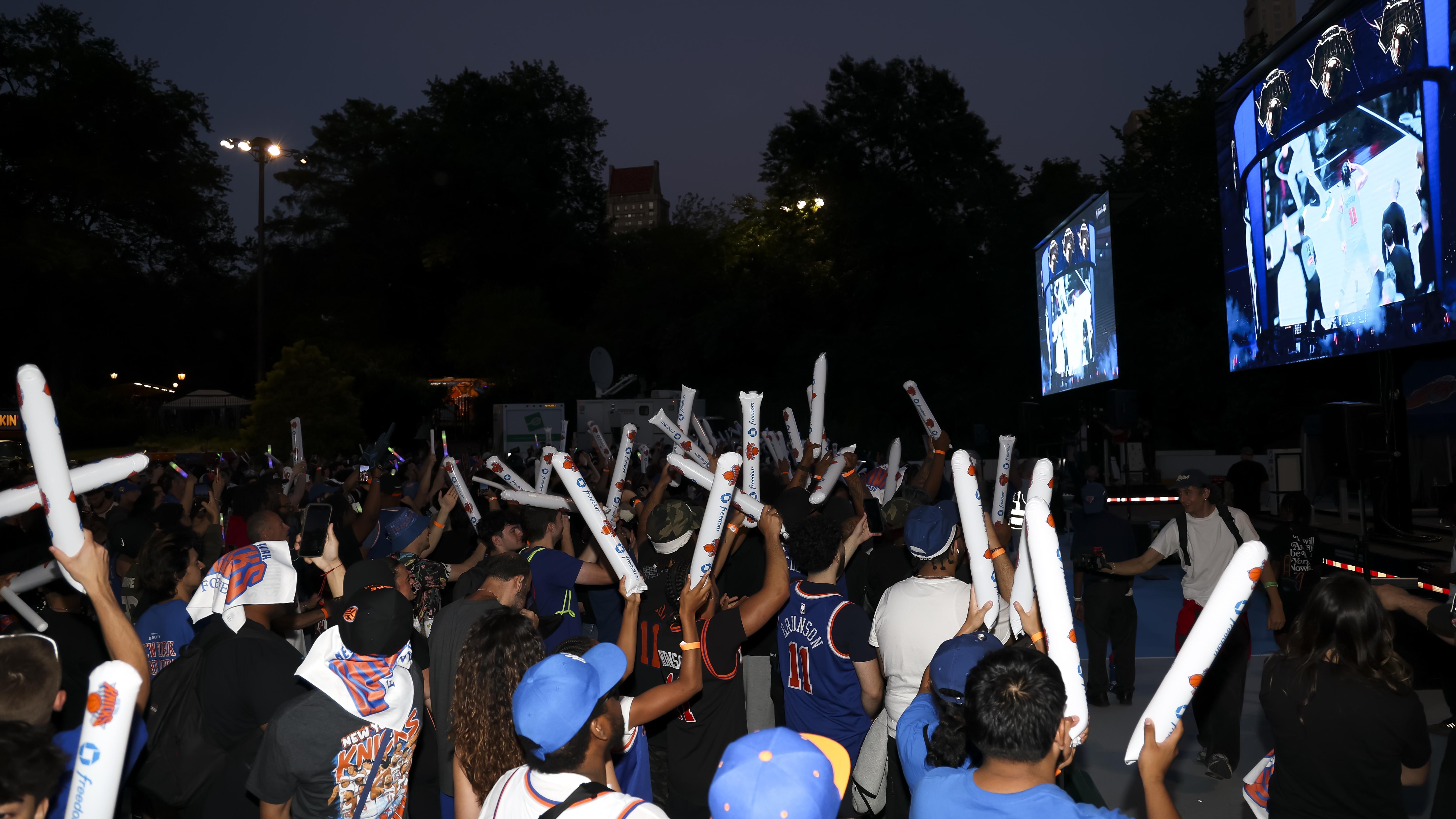 New York Knicks Fans Gather To Watch Game Three Of The NBA Finals Against San Antonio Spurs