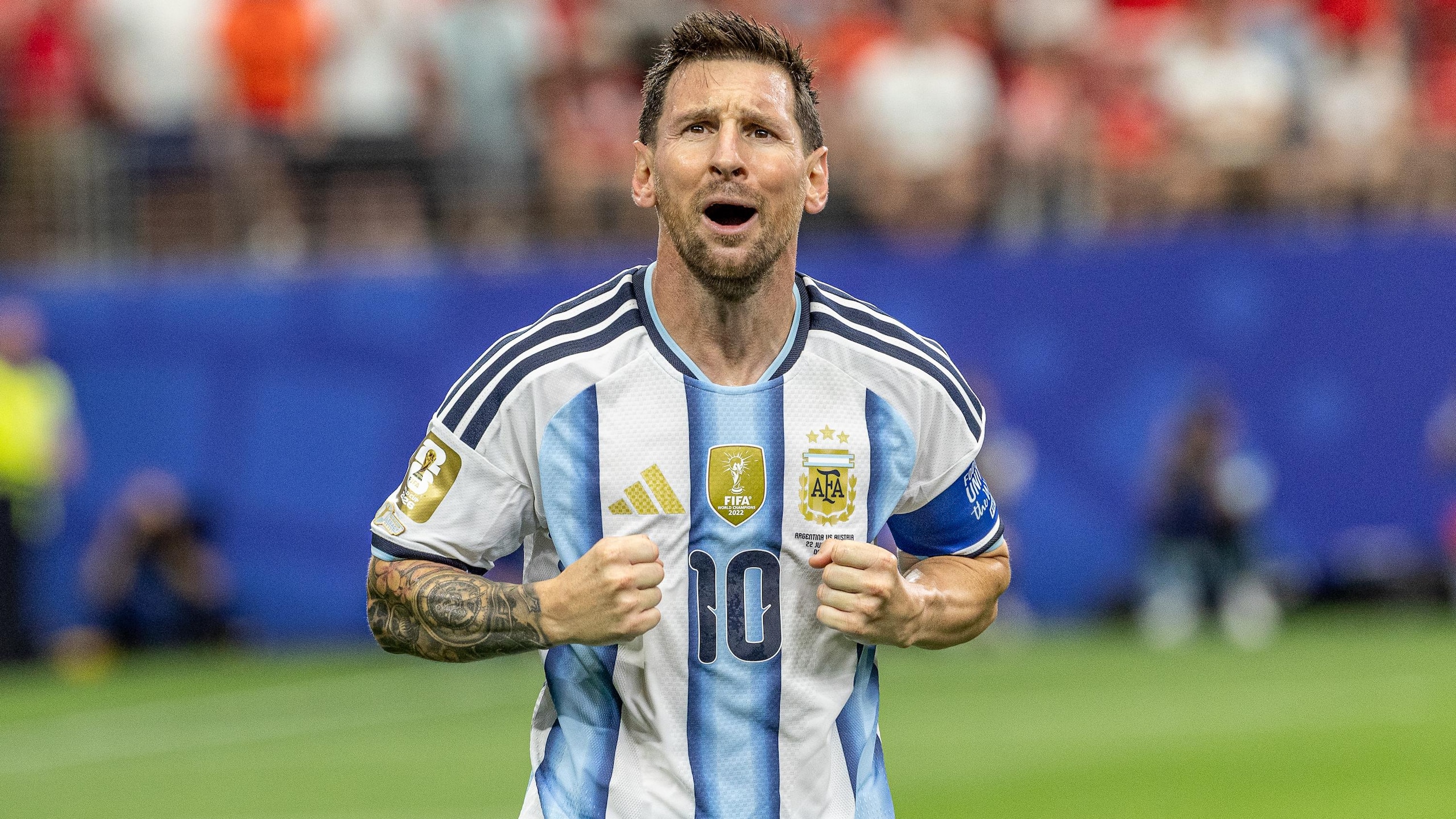Lionel Messi of Argentina celebrates after scoring a goal