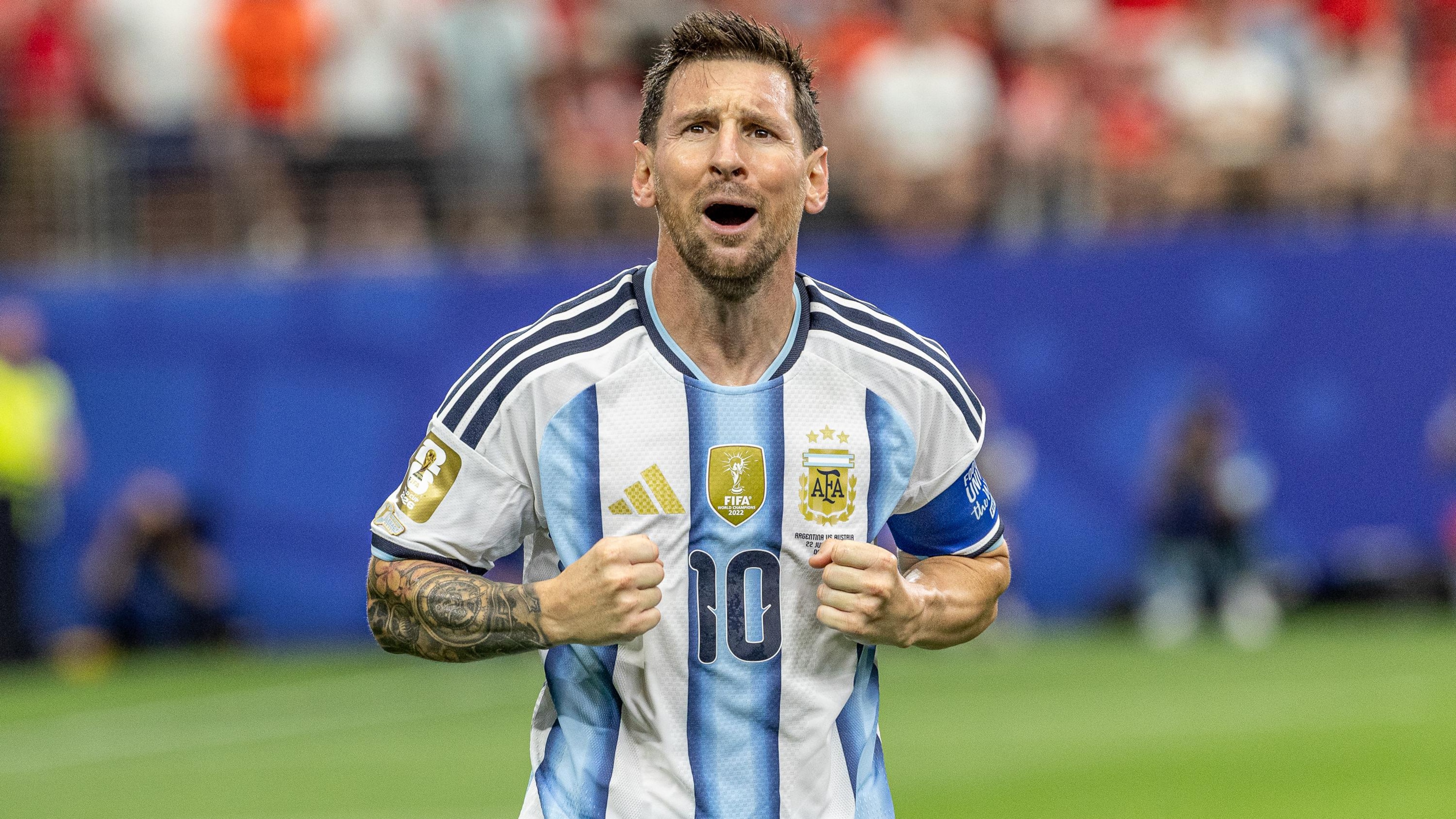 Lionel Messi of Argentina celebrates after scoring a goal