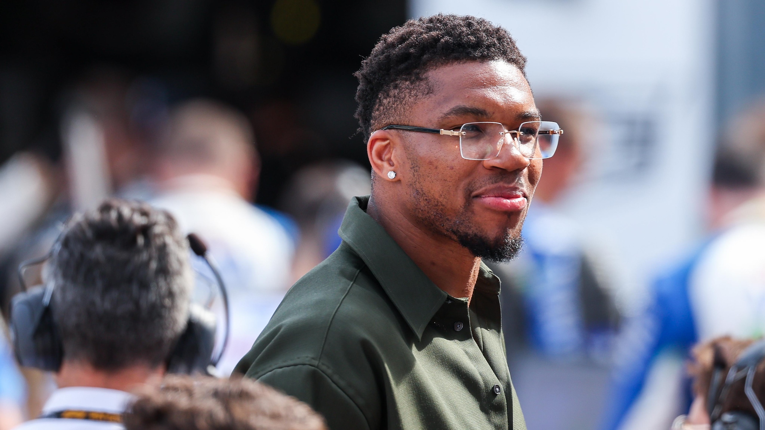 Giannis Antetokounmpo NBA player seen during the F1 Grand Giannis Antetokounmpo NBA player seen during the F1 Grand