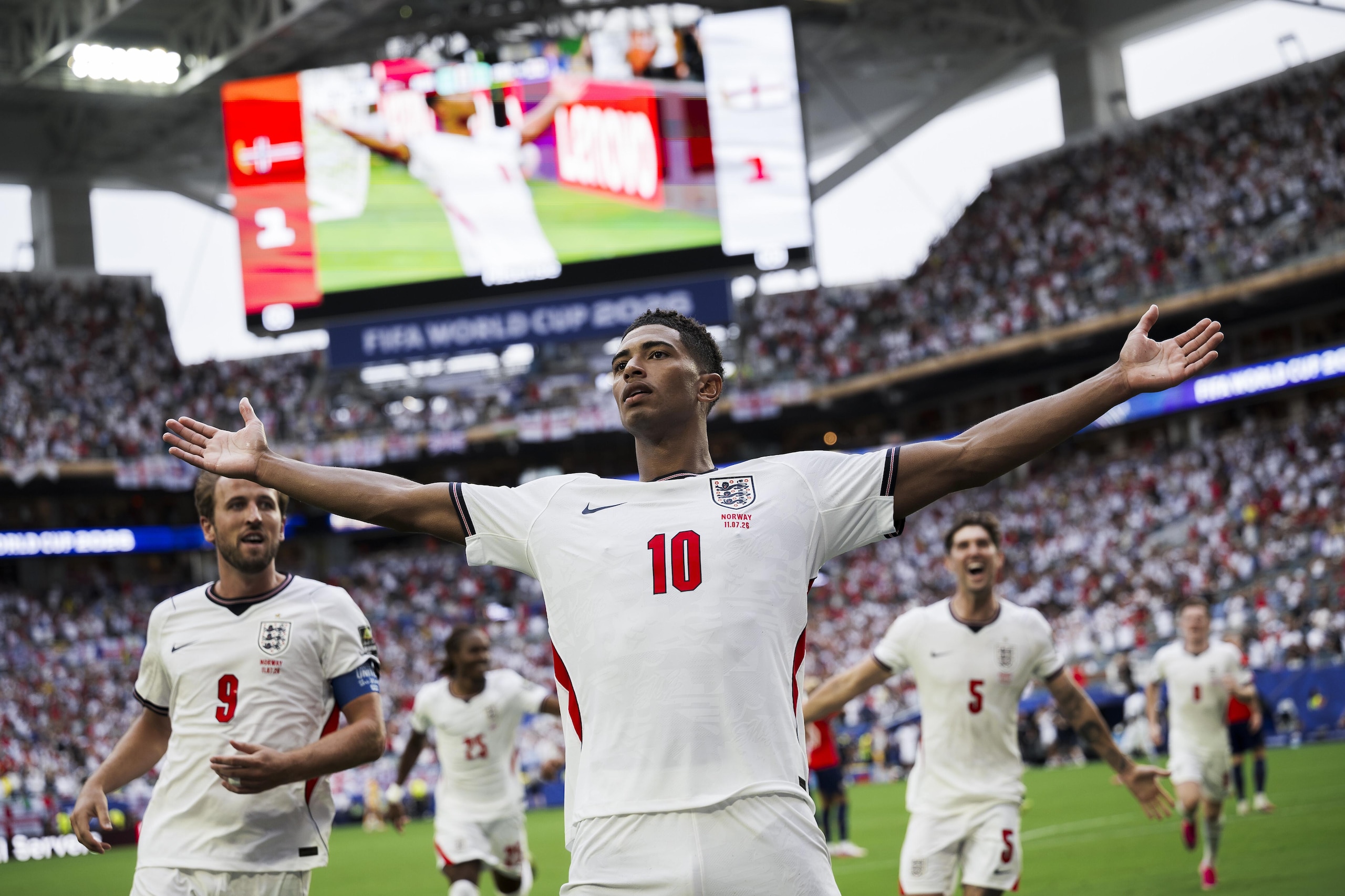 Jude Bellingham of England celebrates after scoring a goal