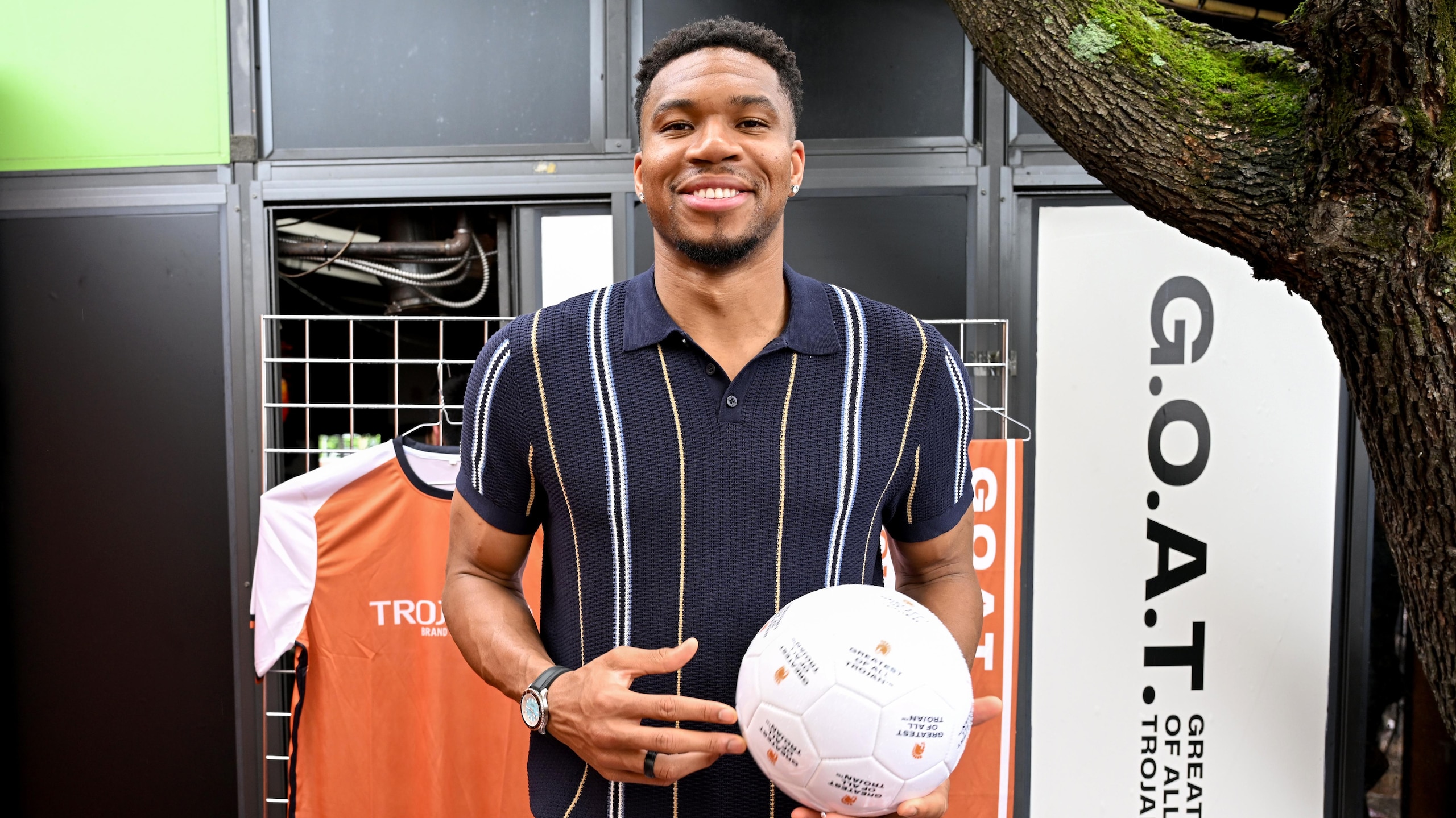 Giannis Antetokounmpo Attends Trojan G.O.A.T. Semi Spectacle Watch Party in Atlanta, GA