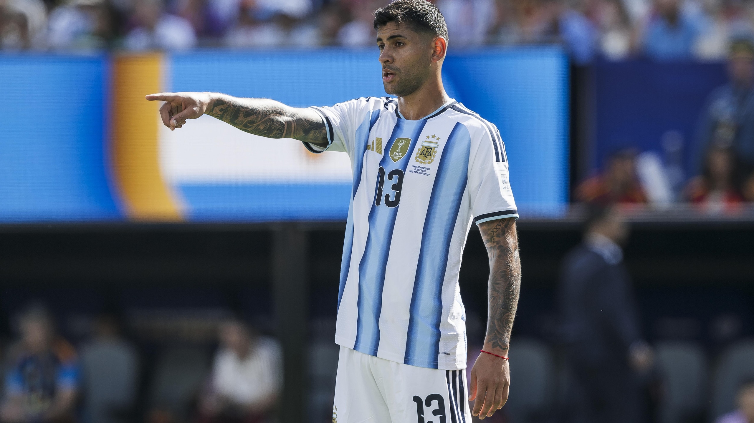 Cristian Romero of Argentina gestures during the FIFA World
