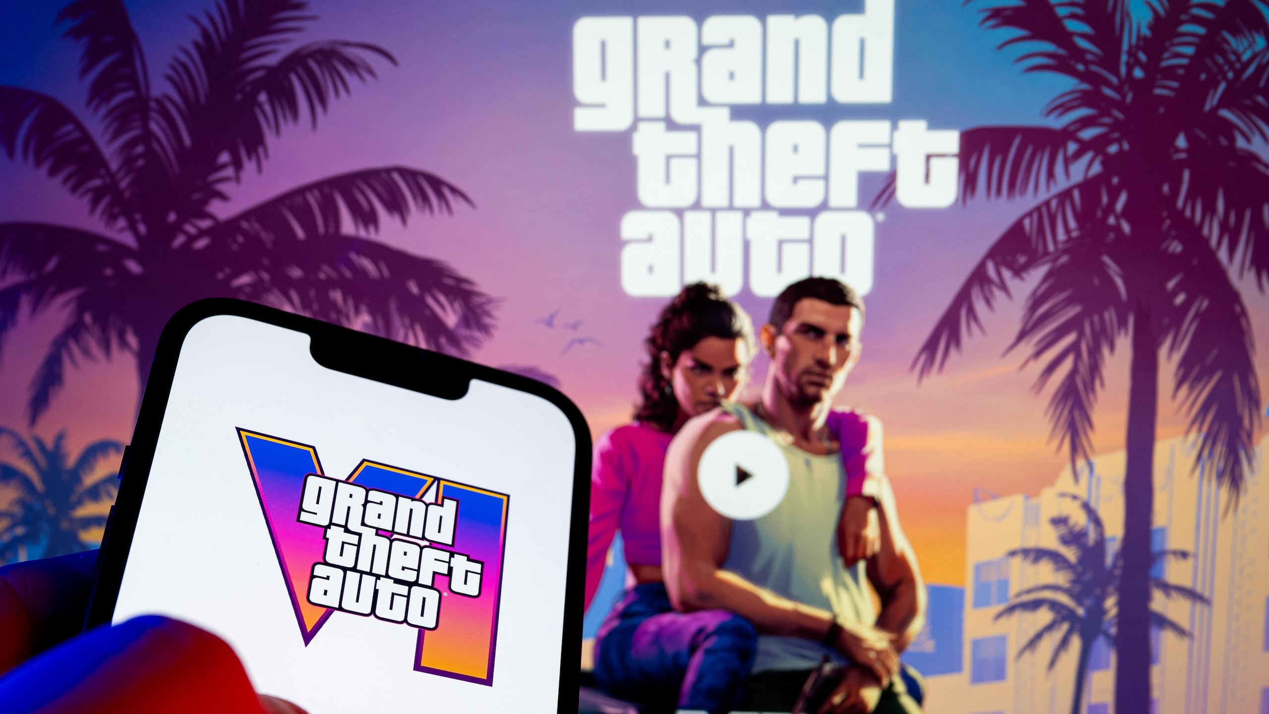In this photo illustration, a Grand Theft Auto VI logo seen