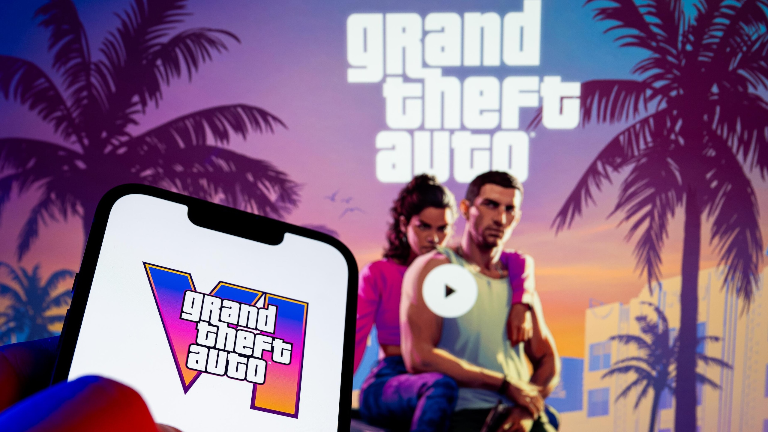In this photo illustration, a Grand Theft Auto VI logo seen