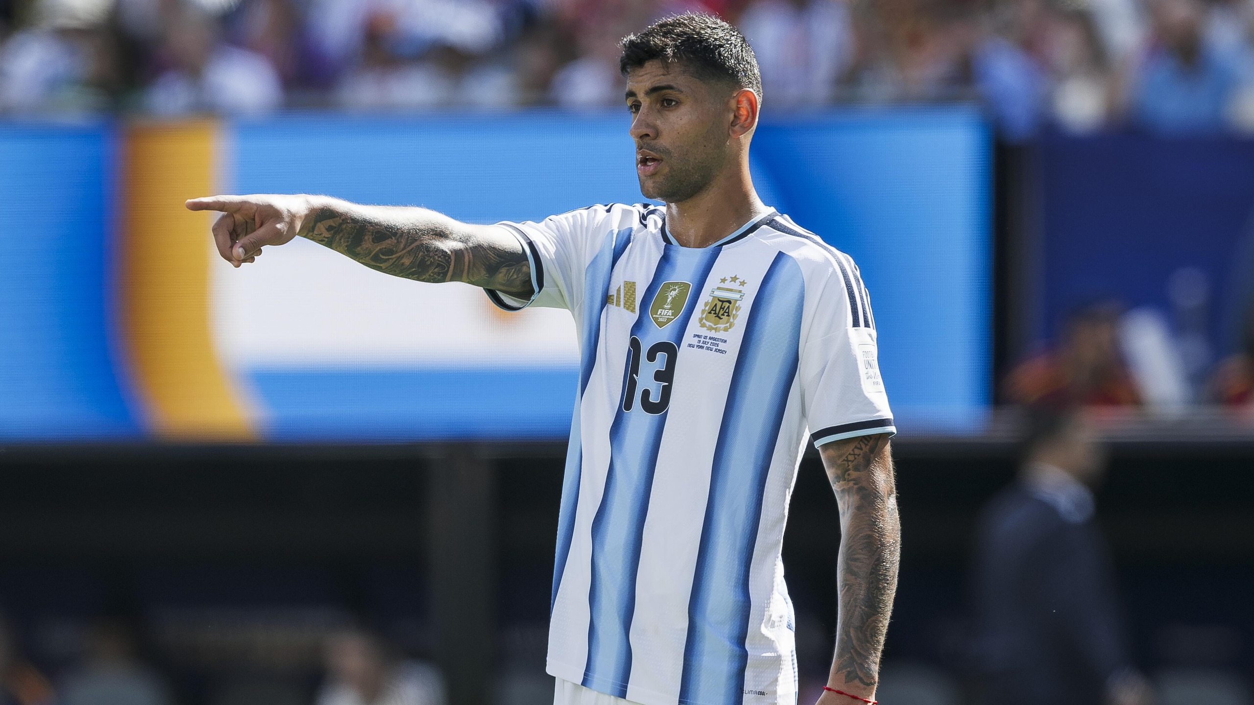 Cristian Romero of Argentina gestures during the FIFA World