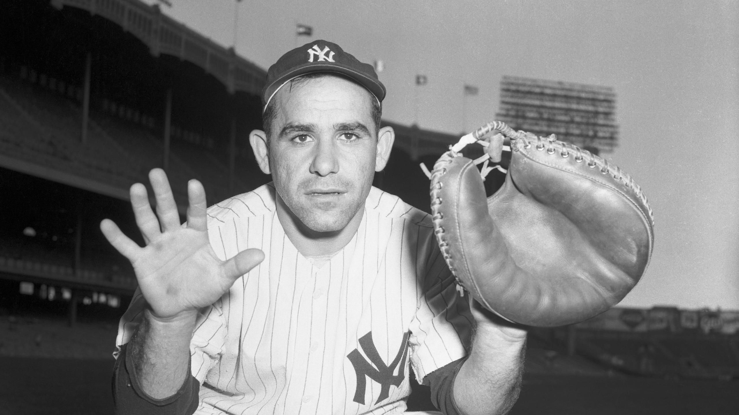 Baseball Player Yogi Berra Holding Catcher's Mitt