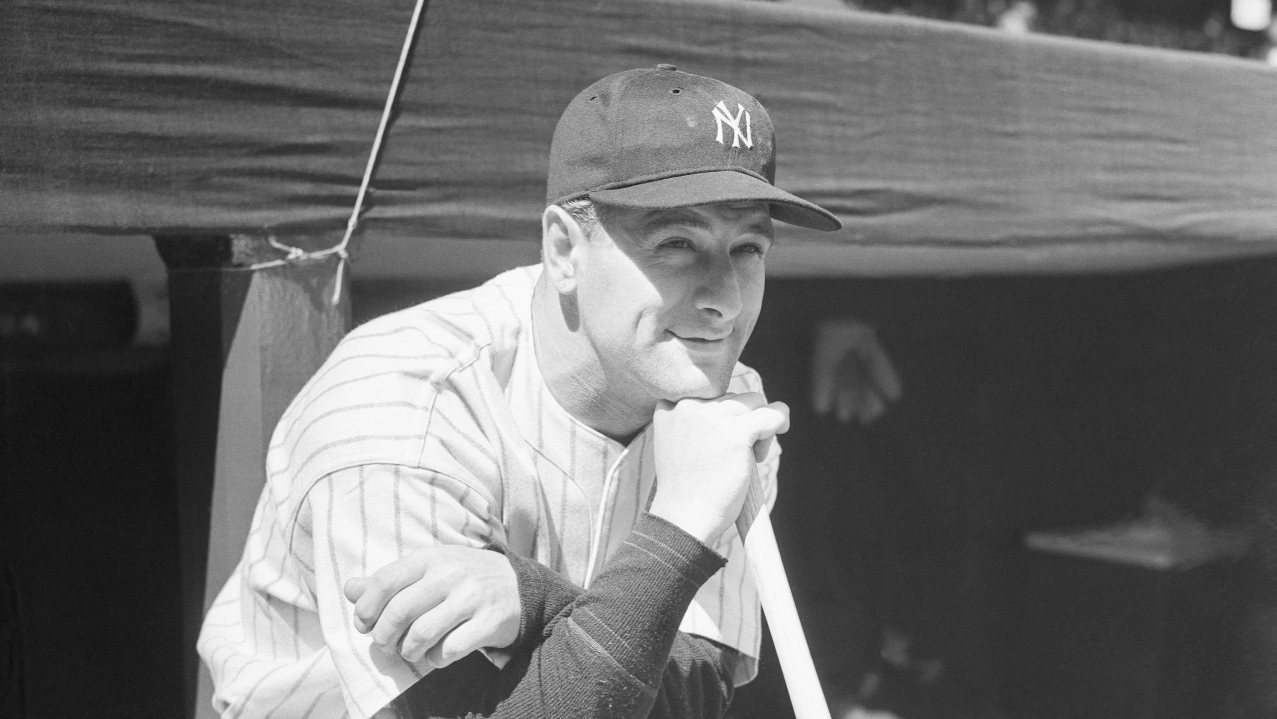 Yankee Player Lou Gehrig in Dugout with Sore Finger