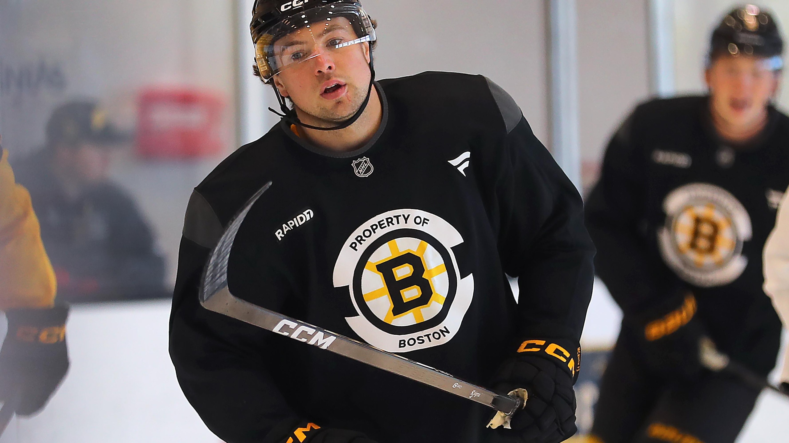 Top prospect James Hagens joins fellow youngsters Fraser Minten and Marat Khusnutdinov on Bruins' speed line