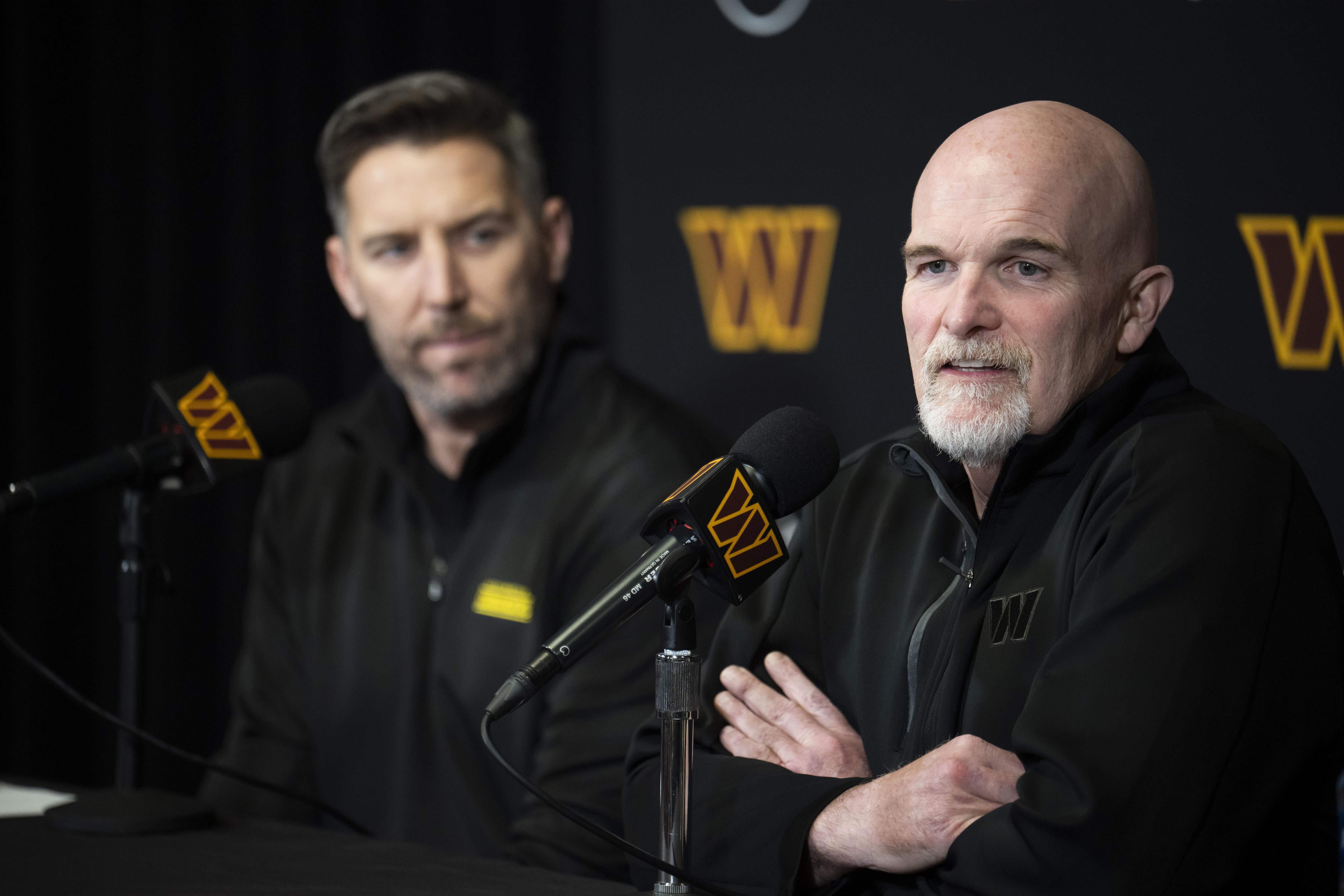 ASHBURN, VA - JANUARY 27: Head Coach Dan Quinn and General Mana ASHBURN, VA - JANUARY 27: Head Coach Dan Quinn and General Mana