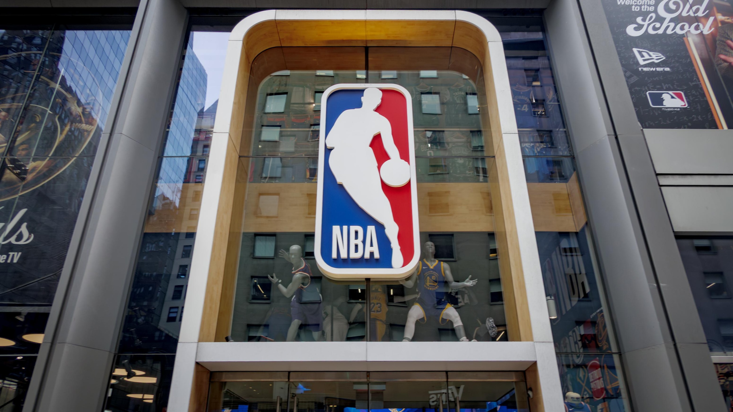 Sign at the entrance to the NBA store in Midtown Manhattan...
