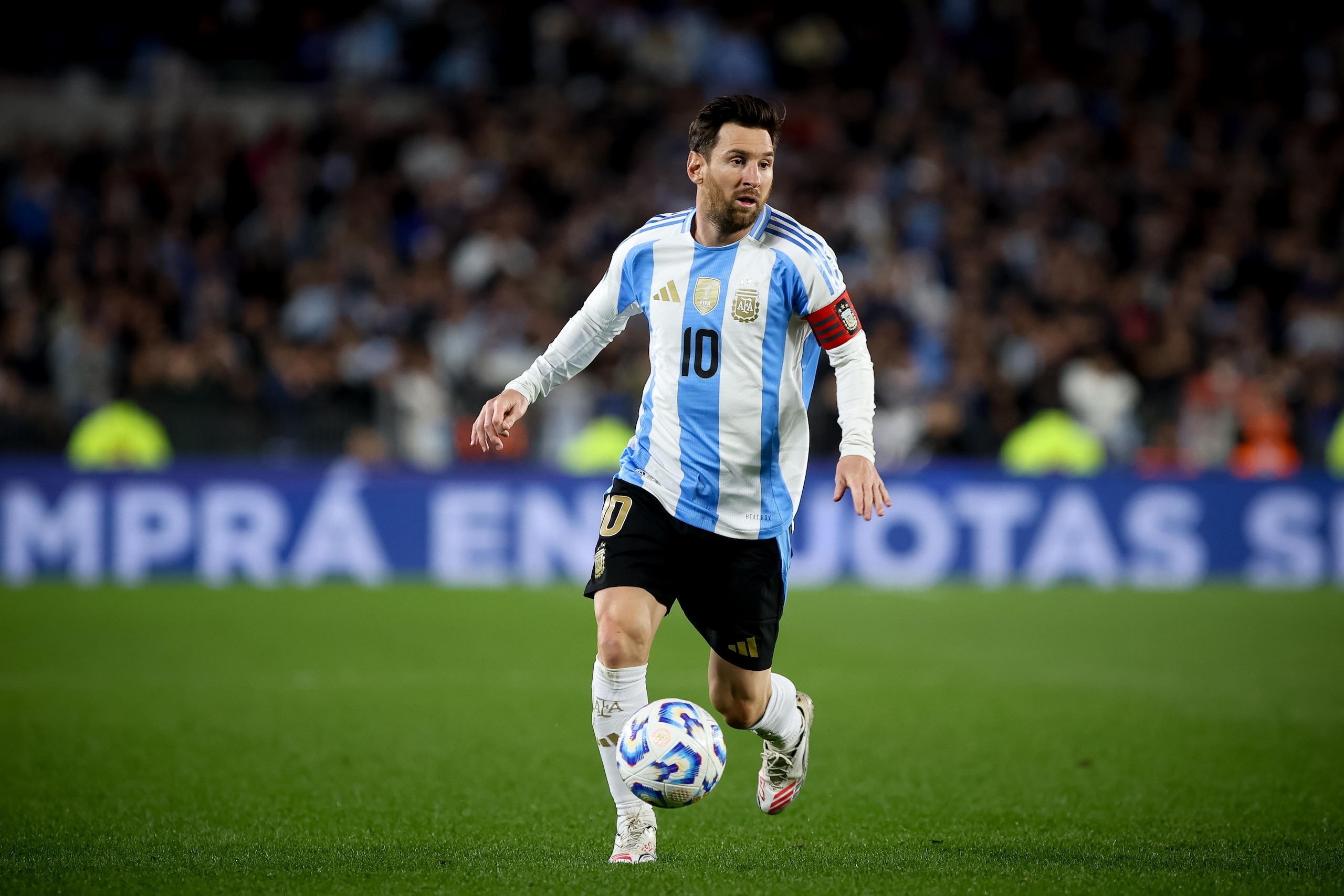 Lionel Messi of Argentina seen in action during the match...