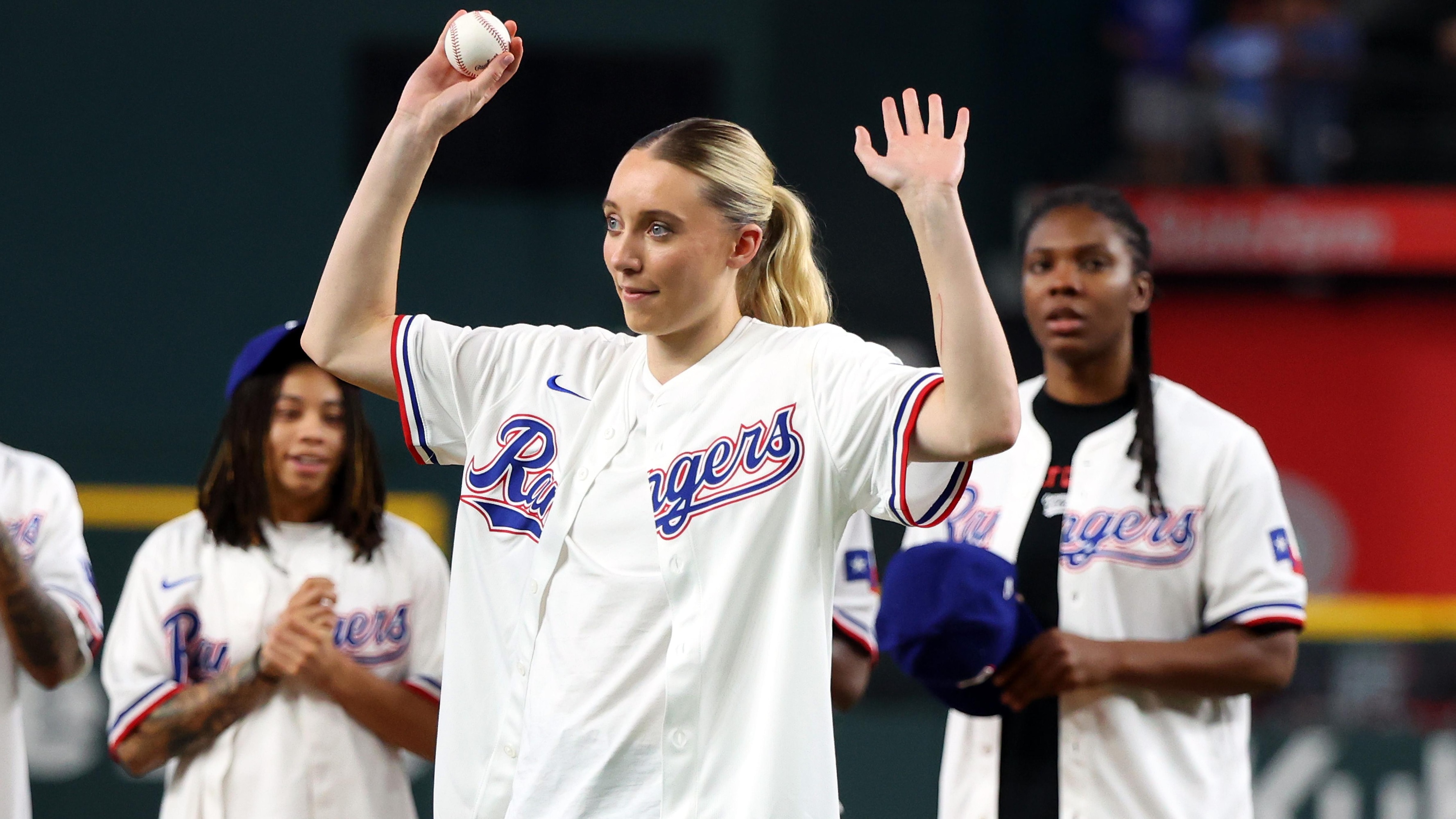 WNBA's Paige Bueckers Throws Out 1st Pitch for Rangers vs. Royals in Video