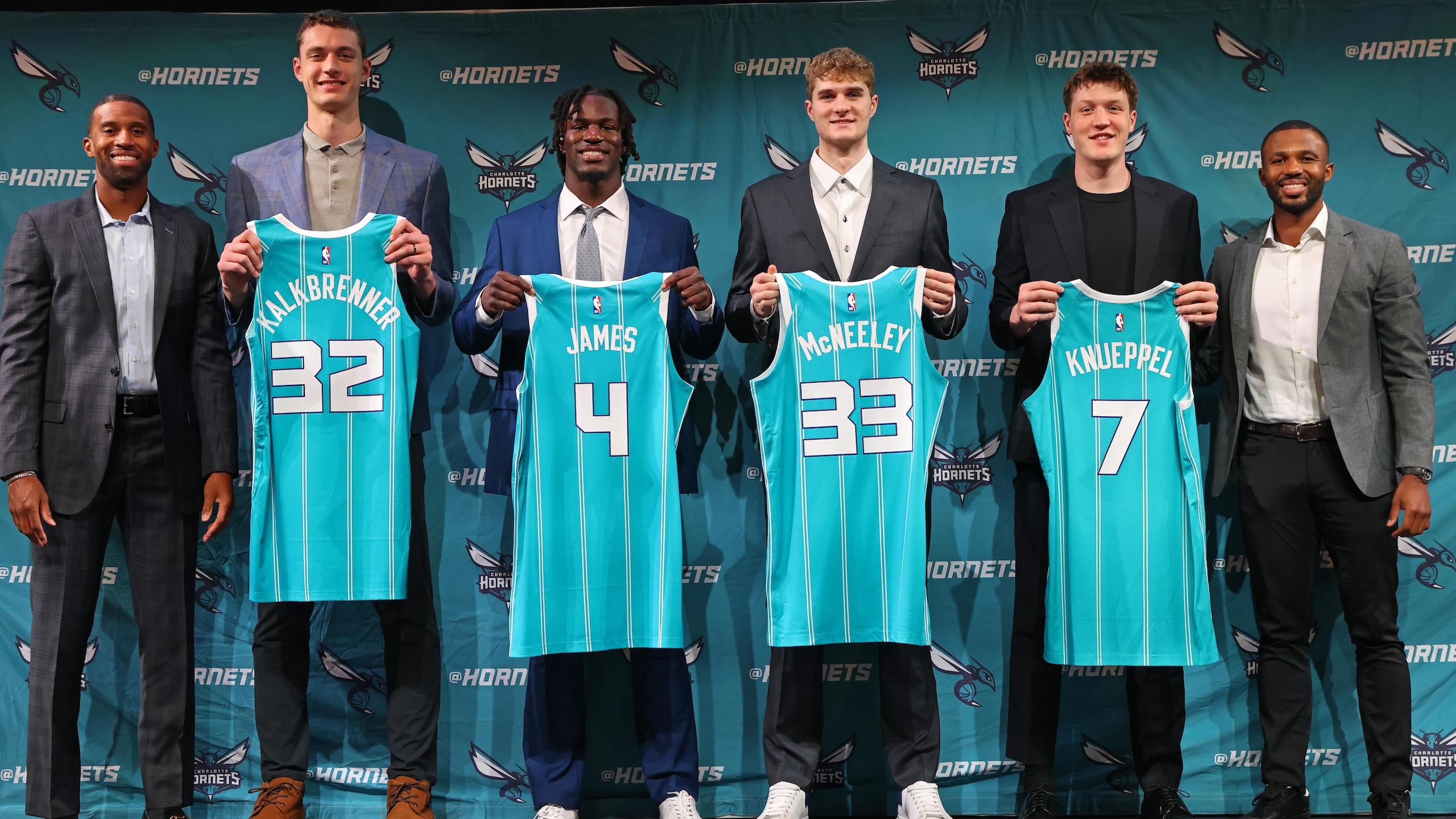 Charlotte Hornets Introduce Kon Knueppel, Sion James, Ryan Kalkbrenner, and Liam McNeeley - Press Conference Charlotte Hornets Introduce Kon Knueppel, Sion James, Ryan Kalkbrenner, and Liam McNeeley - Press Conference