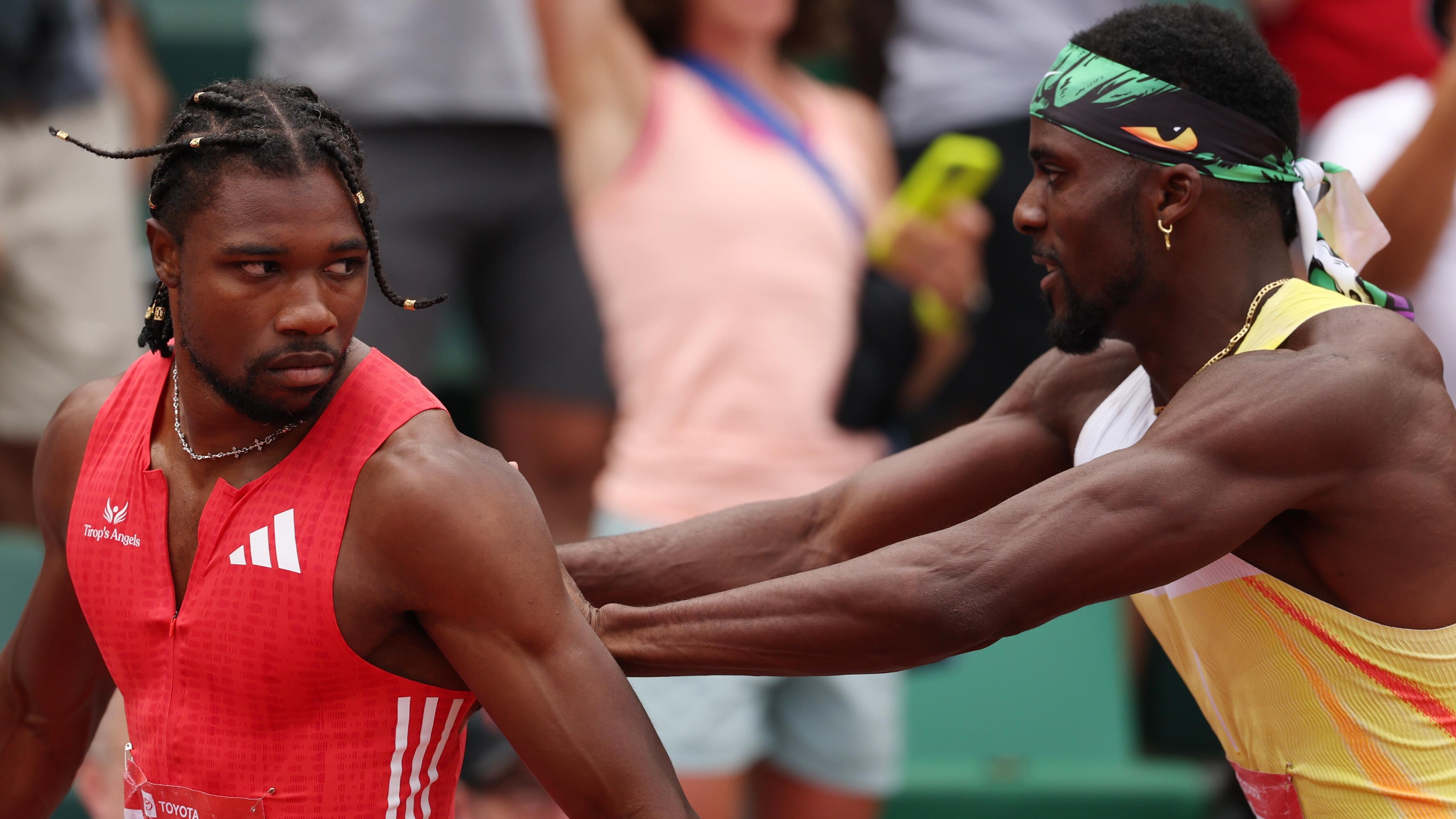 Noah Lyles Shoved by Kenny Bednarek on Video After Staredown in 200m Race Win