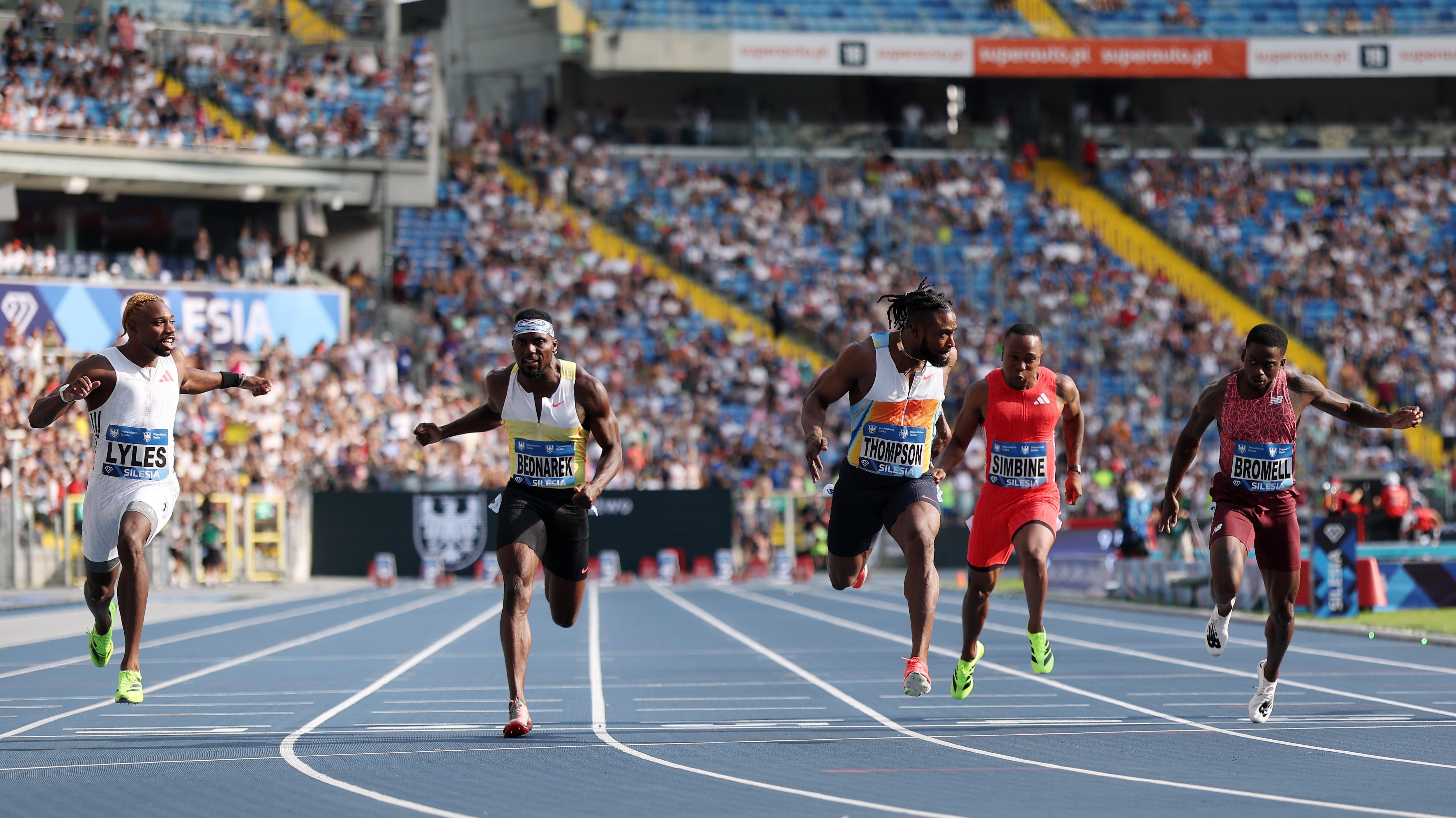 Noah Lyles Finishes 2nd to Kishane Thompson in 100M at Silesia Diamond League 2025