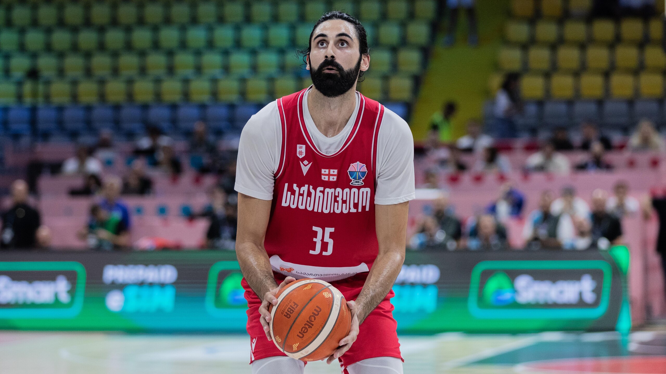 Goga Bitadze of Georgia seen in action during the group...
