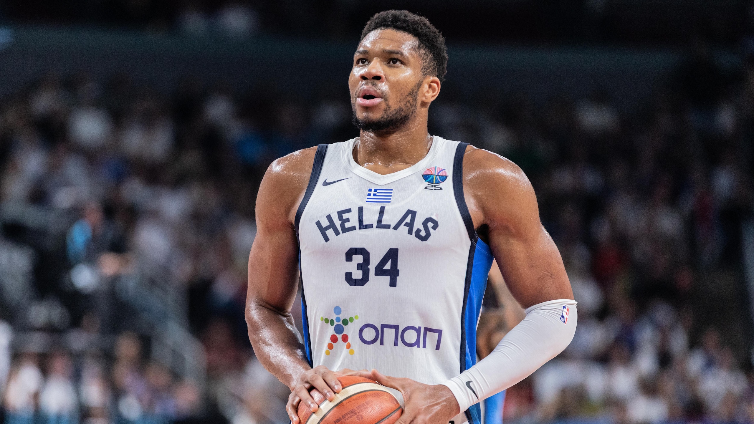 Giannis Antetokounmpo of Greece seen in action during the...