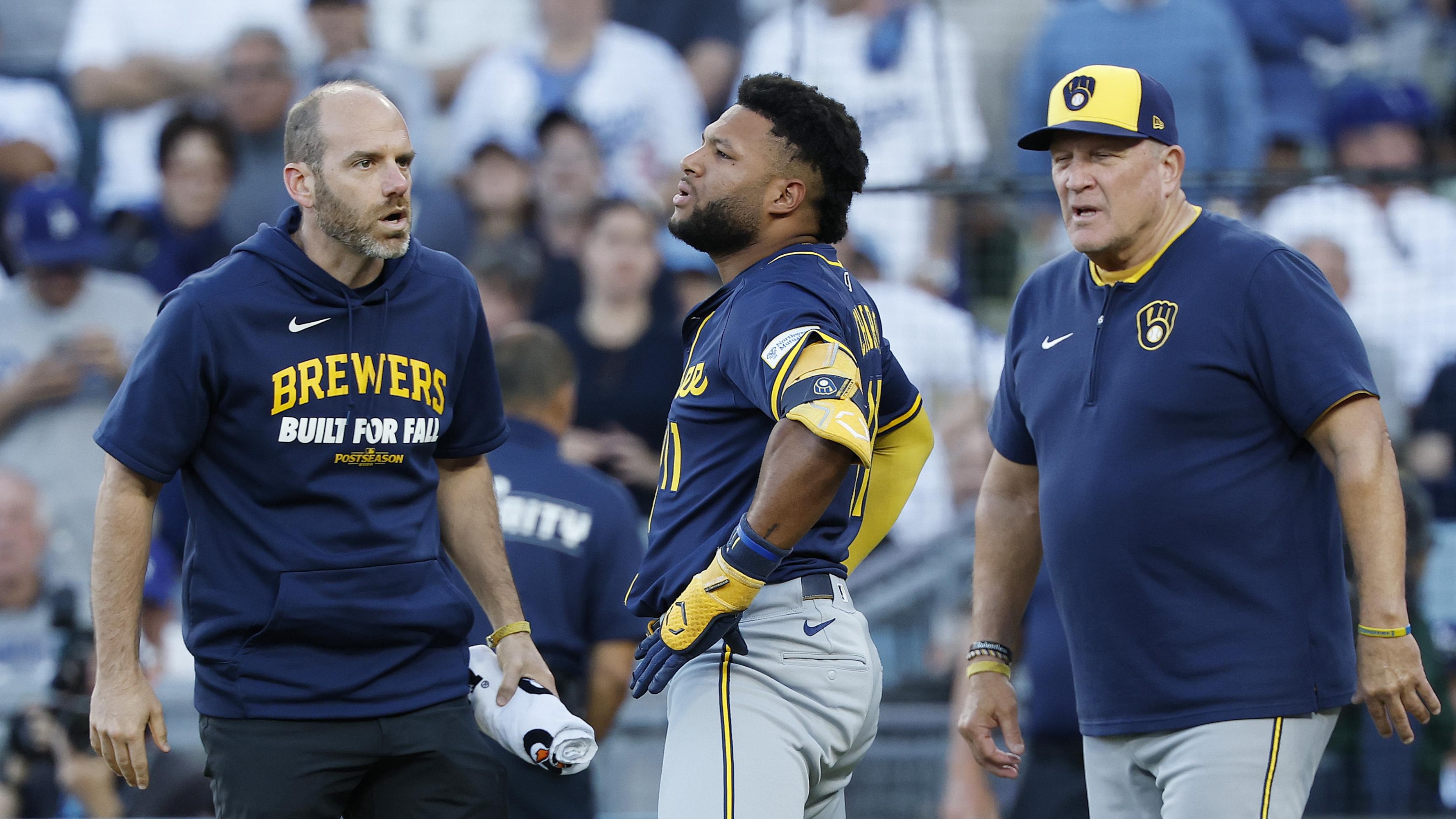 Jackson Chourio Exits Brewers vs. Dodgers Mid At-Bat After Suffering Hamstring Injury