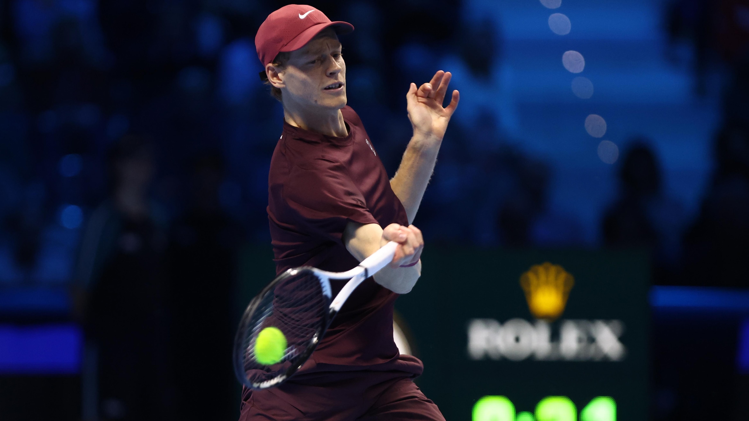 Jannik Sinner of Italy in action during the final singles...