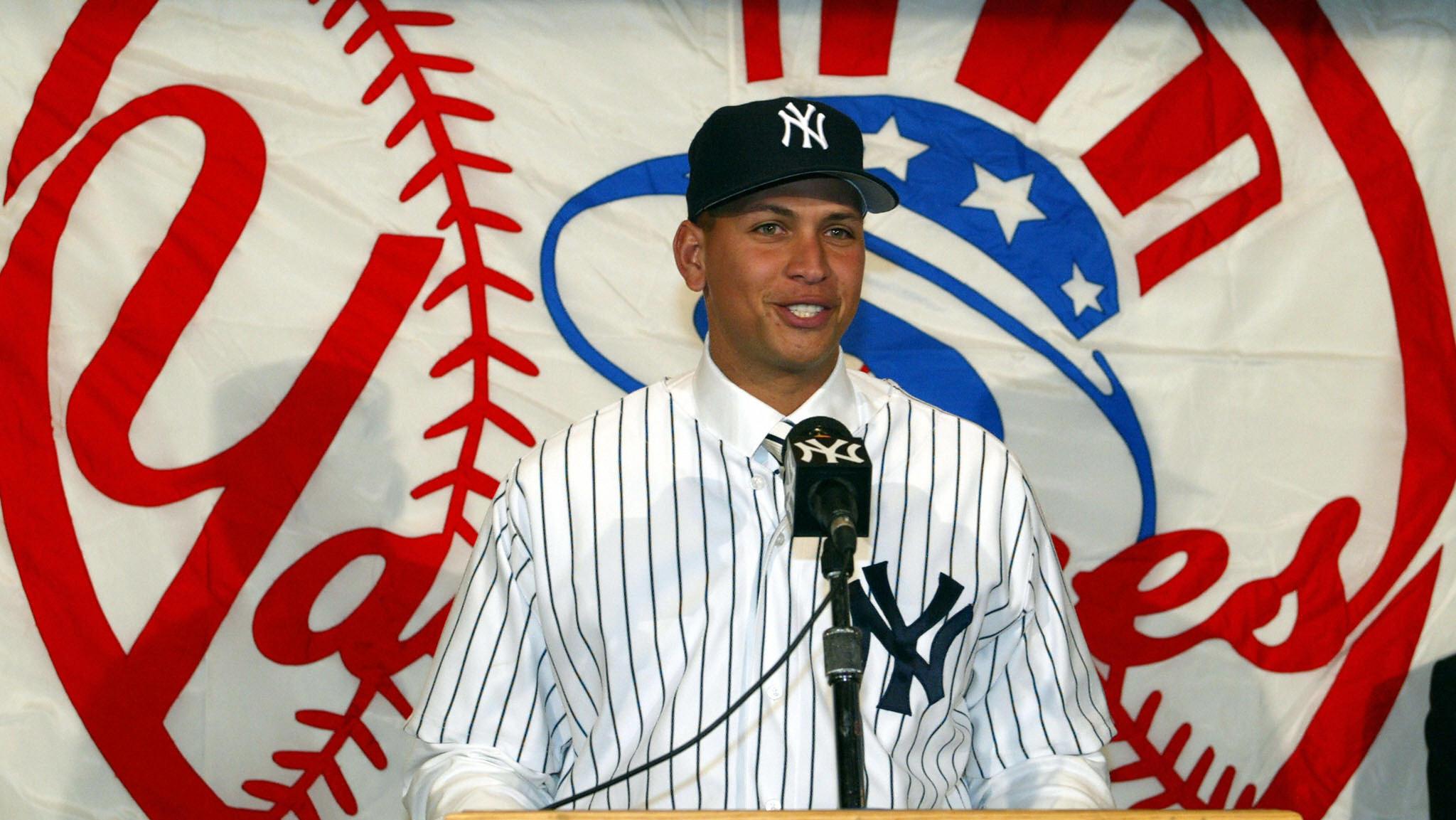 Alex Rodriguez speaks to the media durin
