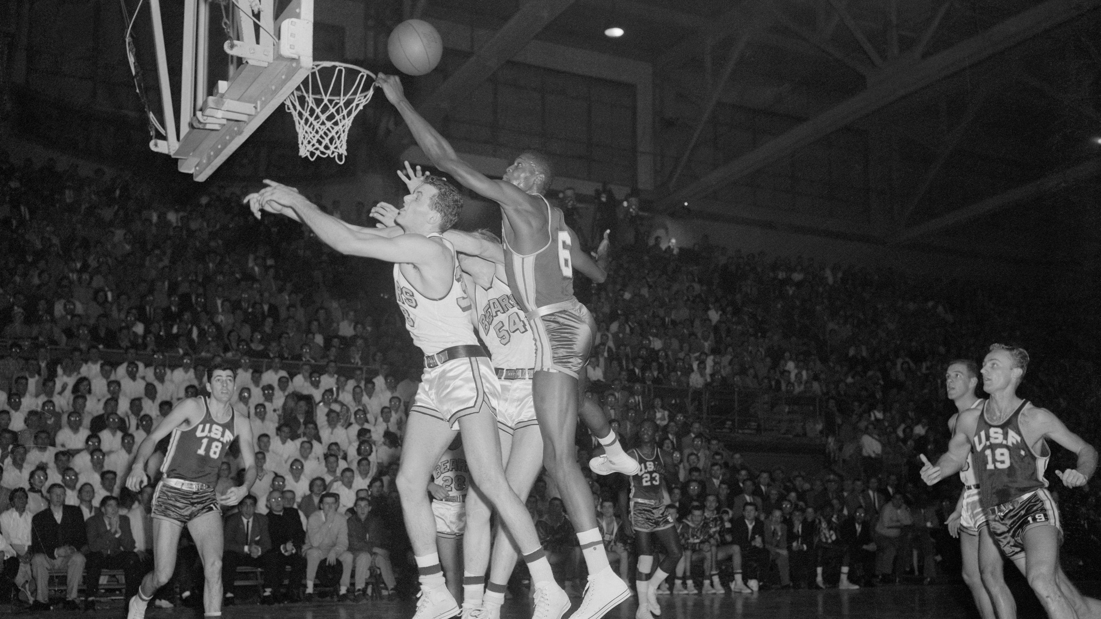 Bill Russell Playing Hard in Basketball Game