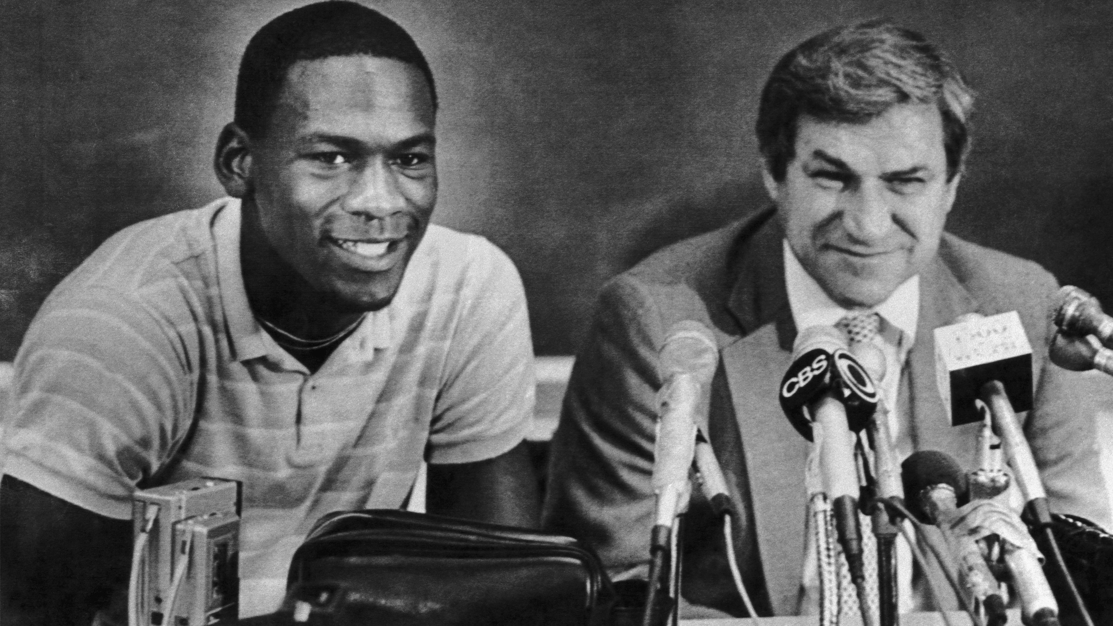 Michael Jordan and Coach Dean Smith at News Conference
