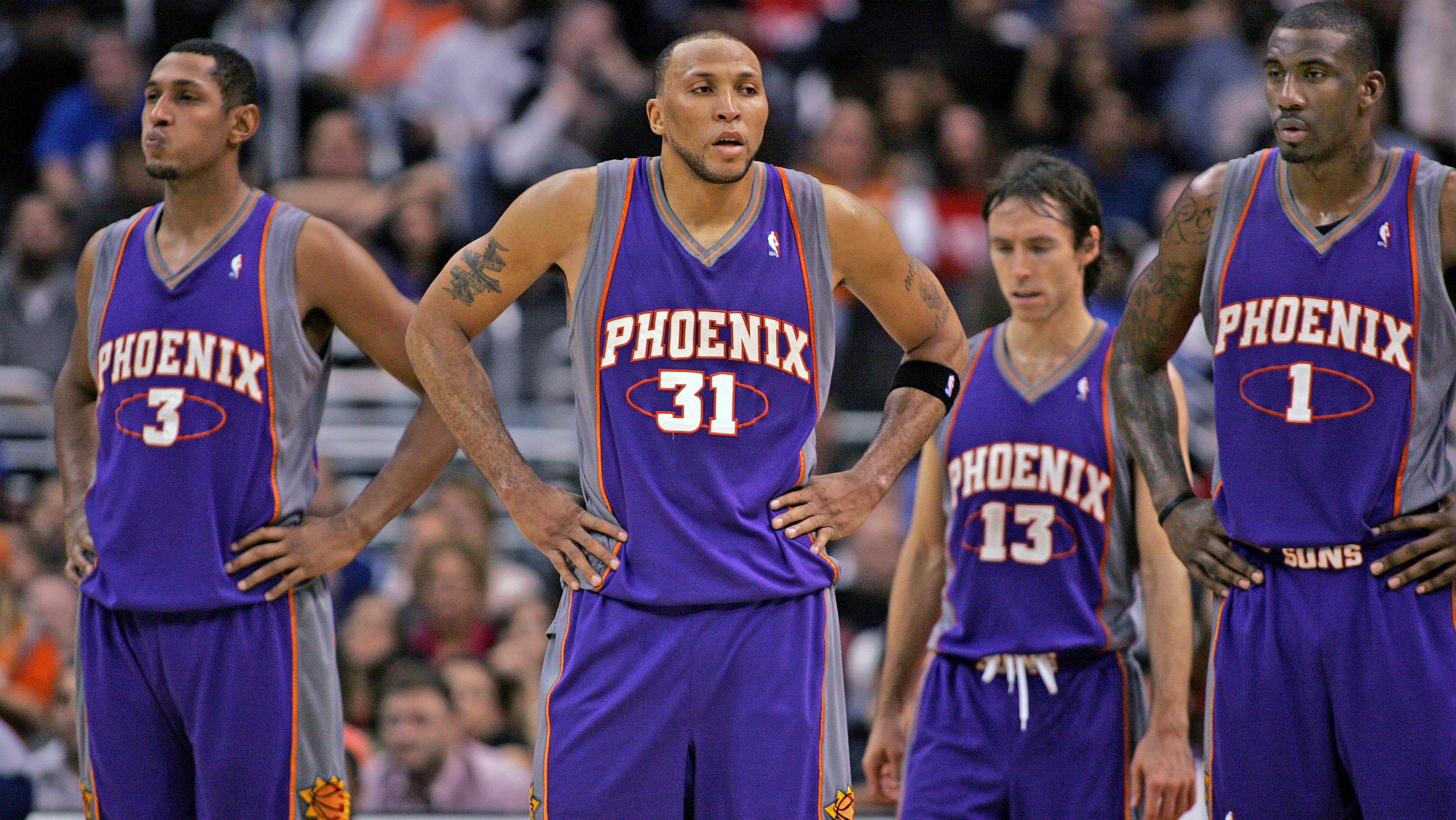 Reality sets in for Phoenix Suns from left; Boris Diaw, Shawn Marion, Steve Nash, and Amare Stoudem